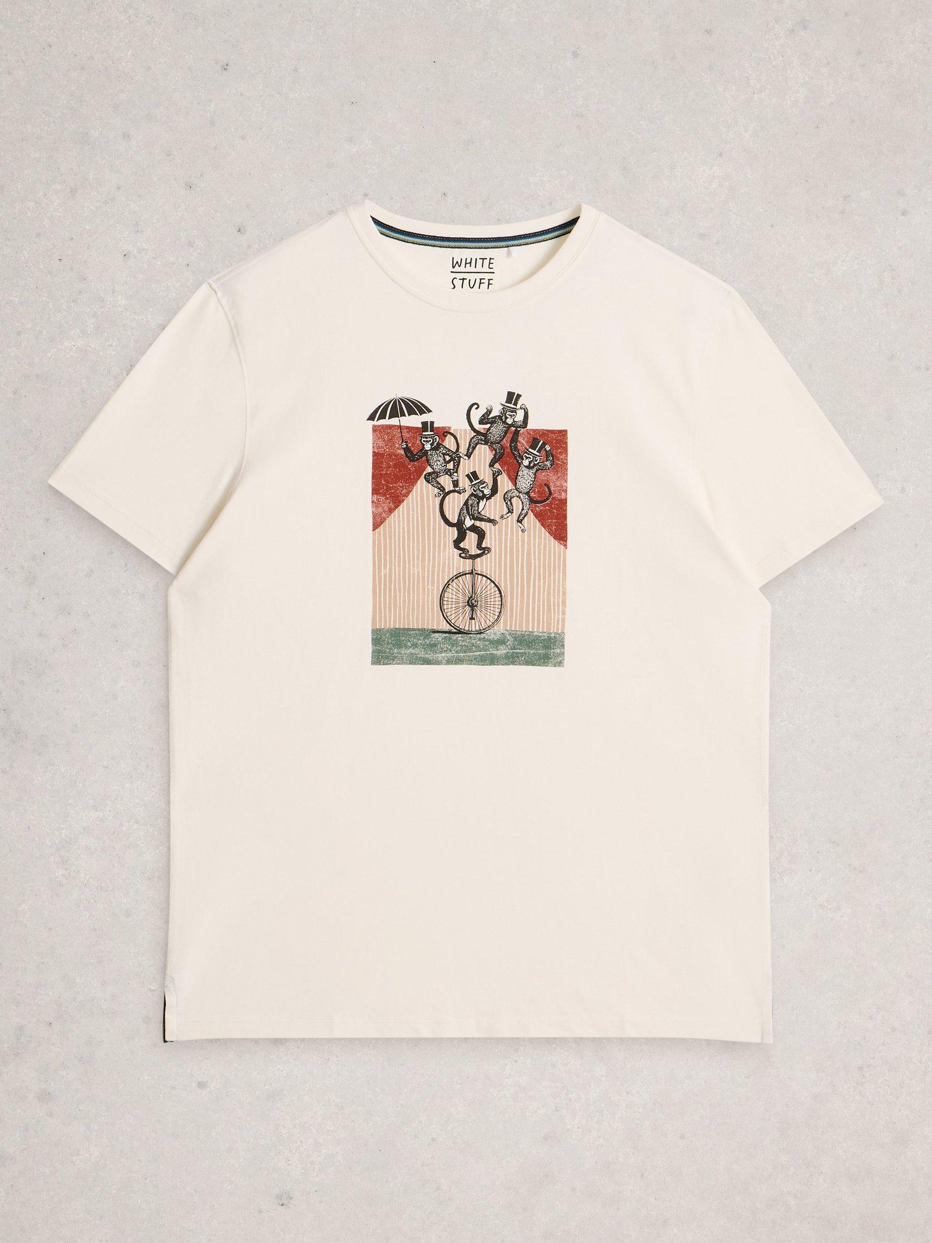 Product image 5 of 6, which shows White Stuff Abersoch Cotton Regular Fit Monkey Graphic T-Shirt, White, M
