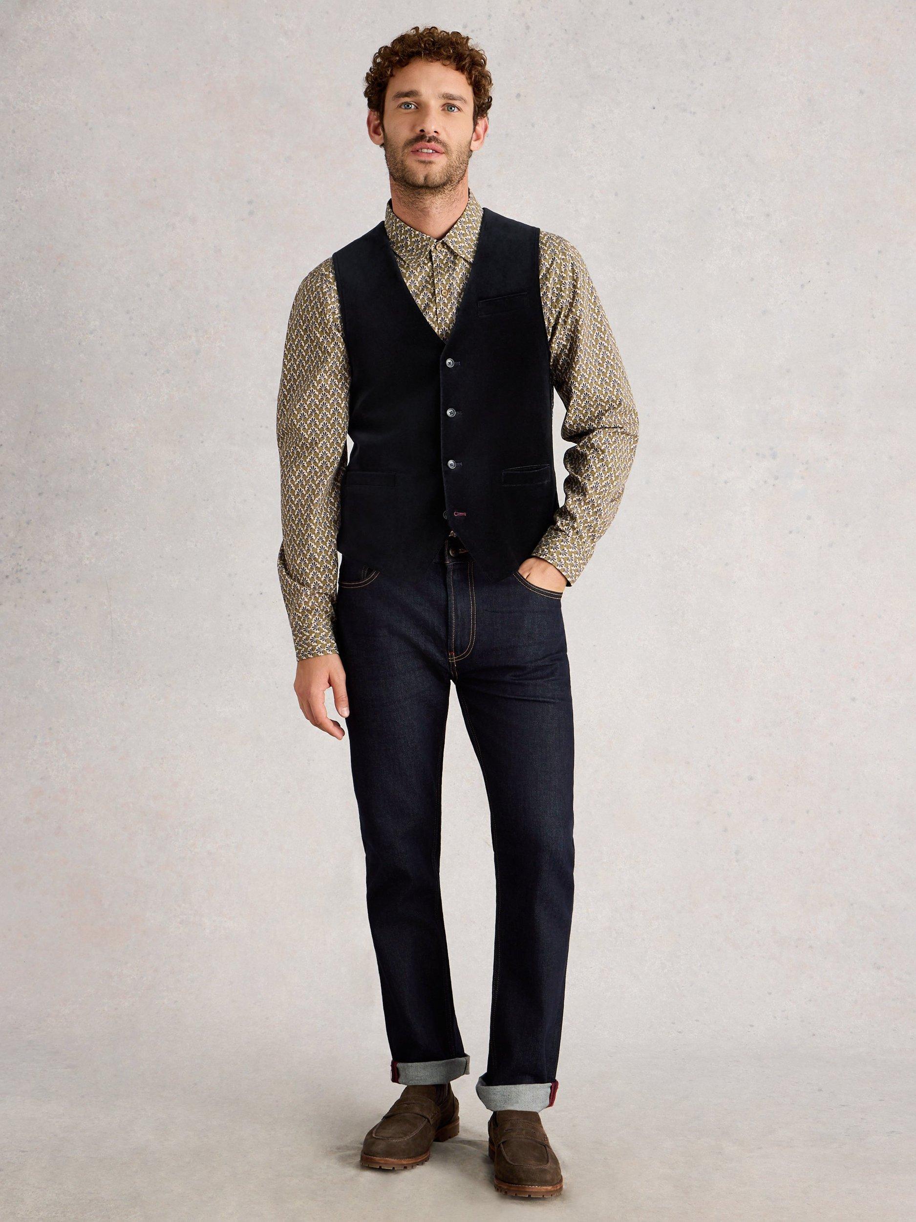 Product image 1 of 6, which shows White Stuff Wool Blend Velvet Waistcoat, Dark Navy, 38R