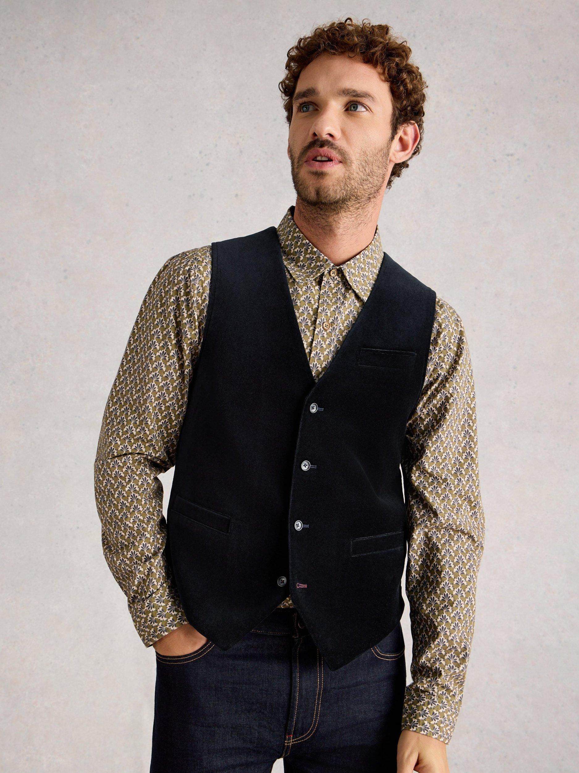 Product image 3 of 6, which shows White Stuff Wool Blend Velvet Waistcoat, Dark Navy, 38R