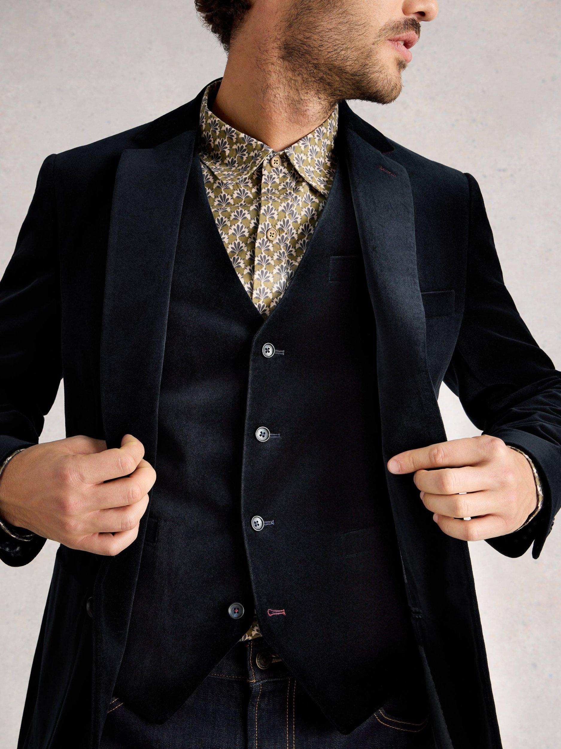 Product image 4 of 6, which shows White Stuff Wool Blend Velvet Waistcoat, Dark Navy, 38R