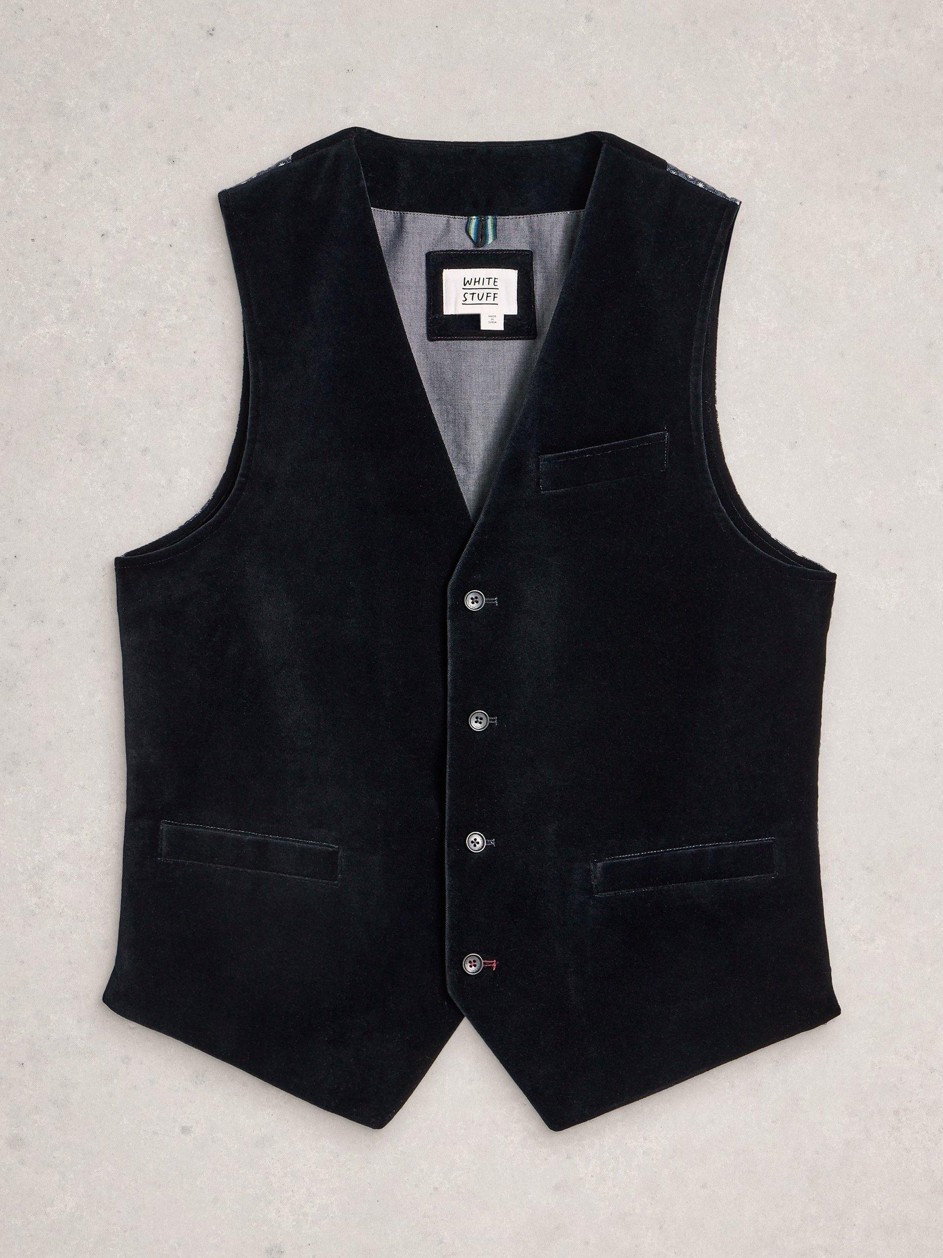 Product image 5 of 6, which shows White Stuff Wool Blend Velvet Waistcoat, Dark Navy, 38R
