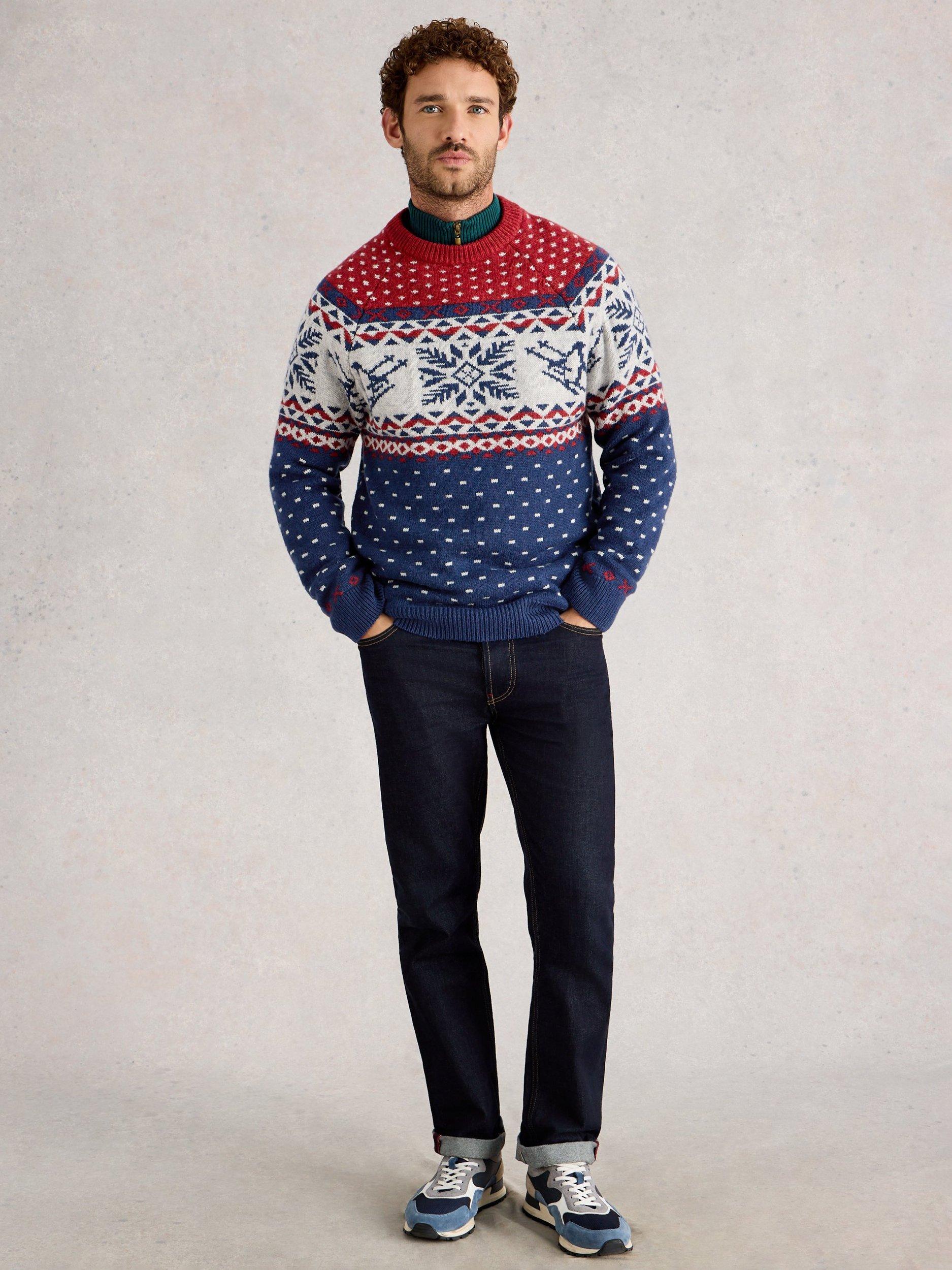 Product image 1 of 6, which shows White Stuff Penguin Wool Blend Fair Isle Crew Neck Jumper, Red/Multi, S