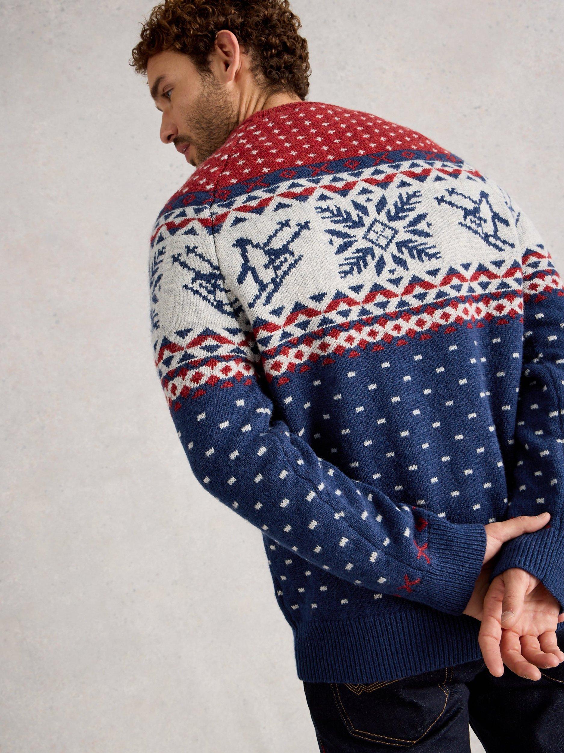 Product image 2 of 6, which shows White Stuff Penguin Wool Blend Fair Isle Crew Neck Jumper, Red/Multi, S