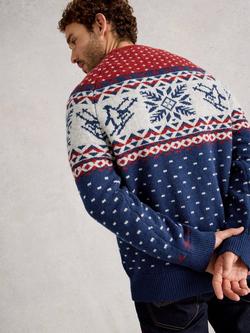 White Stuff Penguin Wool Blend Fair Isle Crew Neck Jumper - view 2, Red/Multi