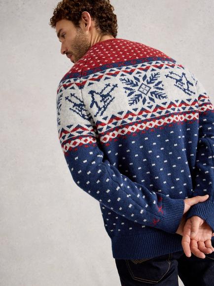 White Stuff Penguin Wool Blend Fair Isle Crew Neck Jumper - view 2, Red/Multi