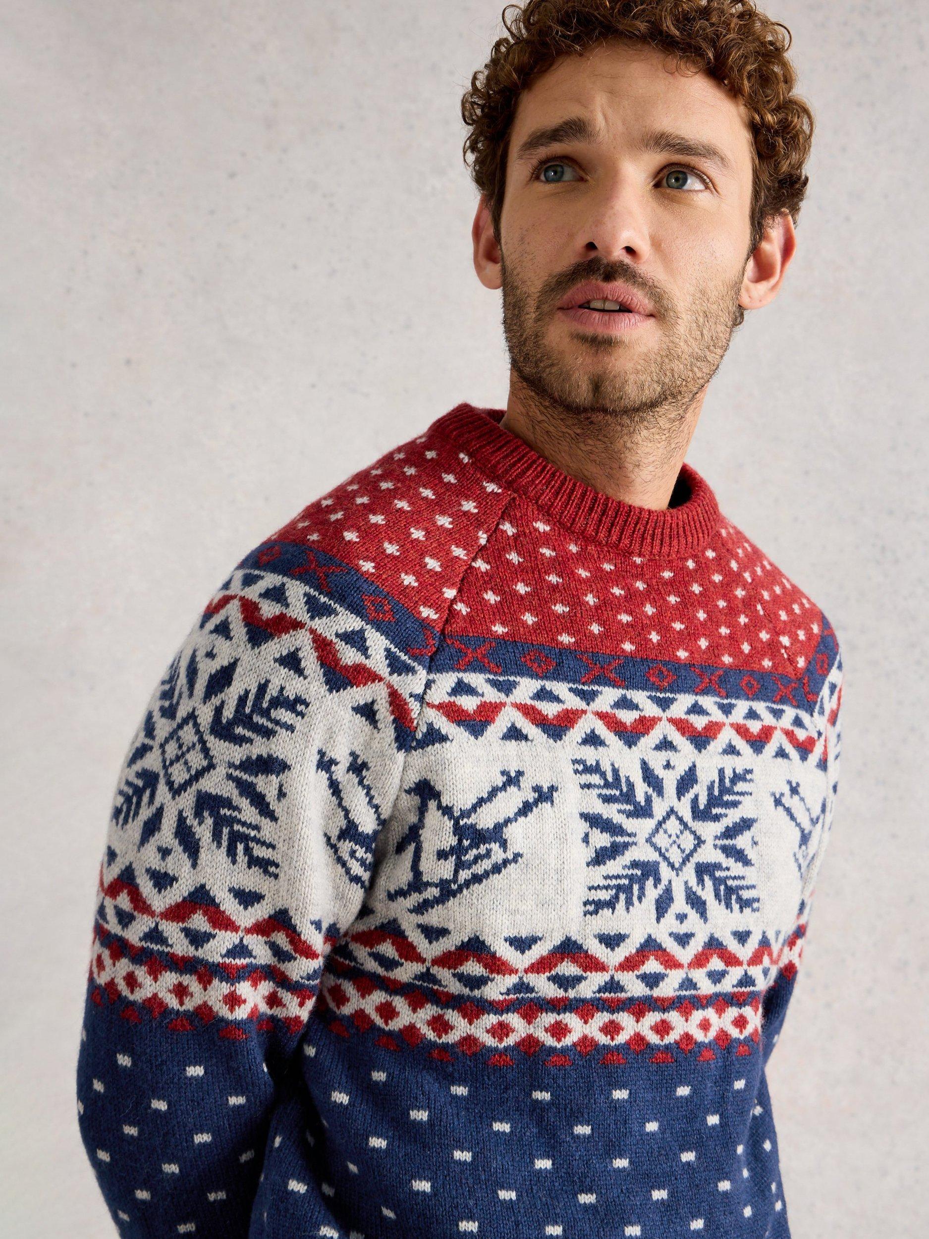 Product image 3 of 6, which shows White Stuff Penguin Wool Blend Fair Isle Crew Neck Jumper, Red/Multi, S