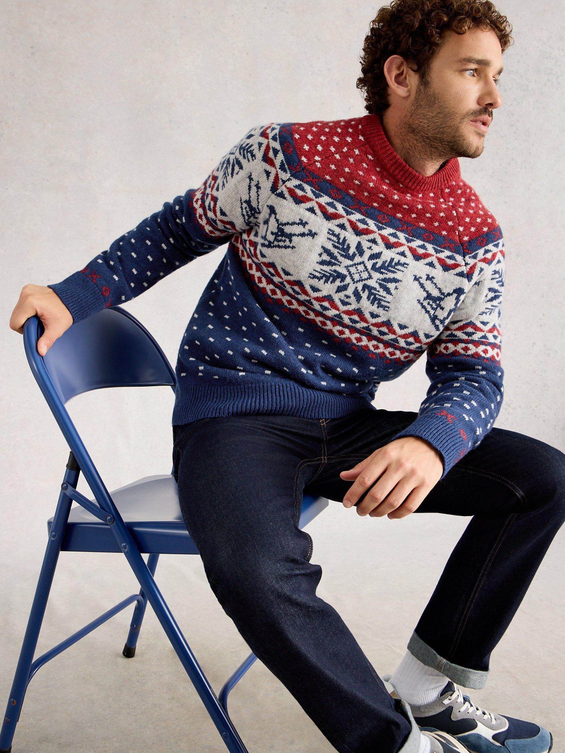 Product image 4 of 6, which shows White Stuff Penguin Wool Blend Fair Isle Crew Neck Jumper, Red/Multi, S