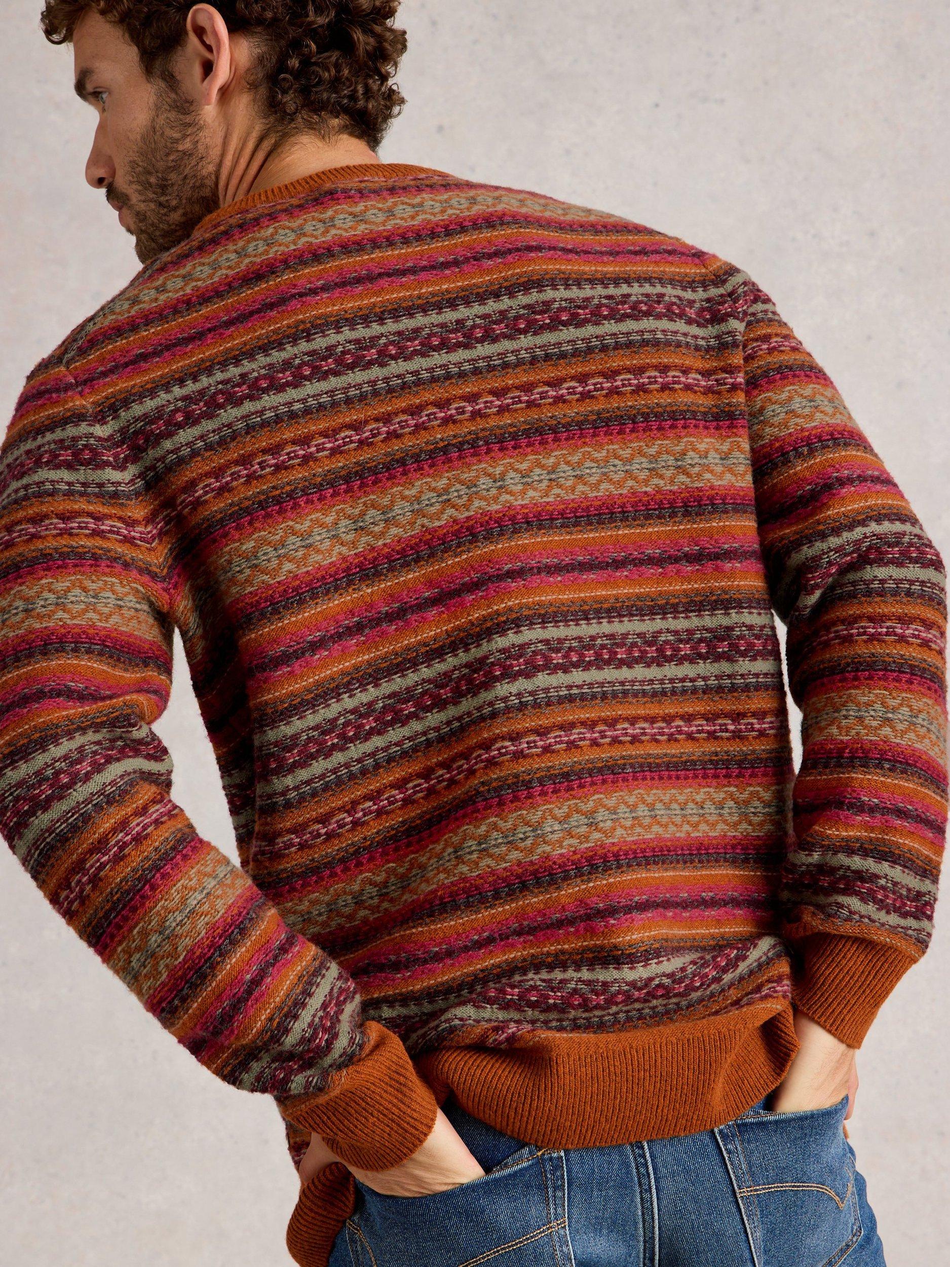 Product image 2 of 6, which shows White Stuff Ossett Wool Blend Fair Isle Crew Neck Jumper, Orange/Multi, S