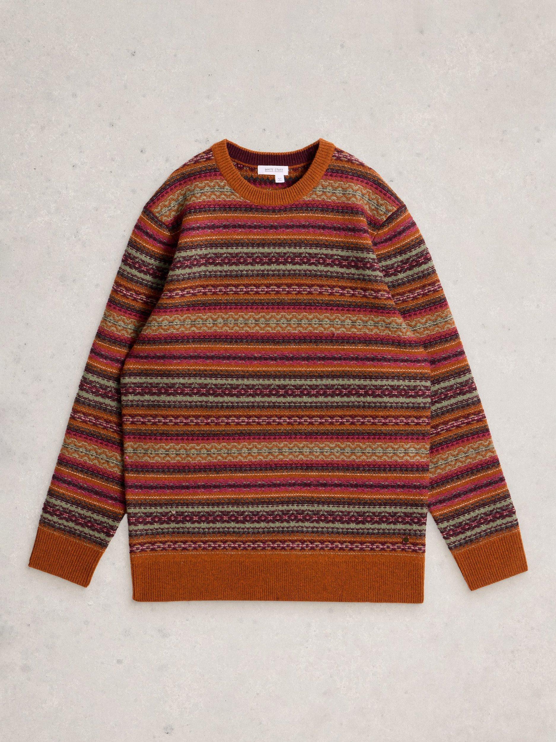 Product image 5 of 6, which shows White Stuff Ossett Wool Blend Fair Isle Crew Neck Jumper, Orange/Multi, S