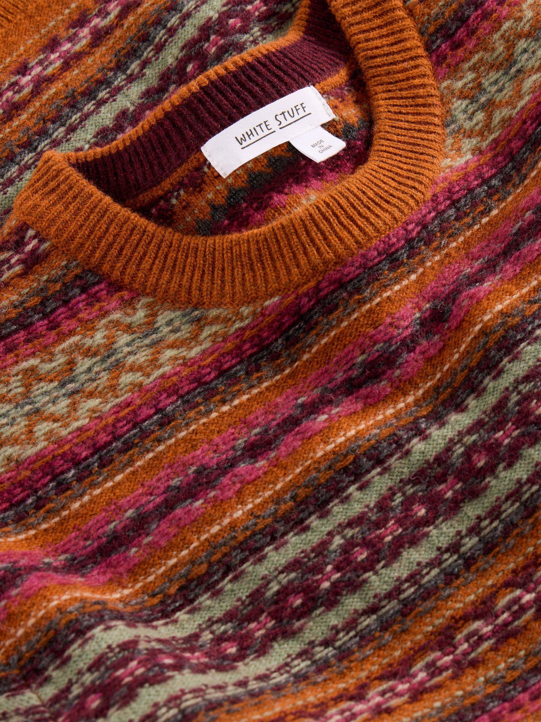 Product image 6 of 6, which shows White Stuff Ossett Wool Blend Fair Isle Crew Neck Jumper, Orange/Multi, S