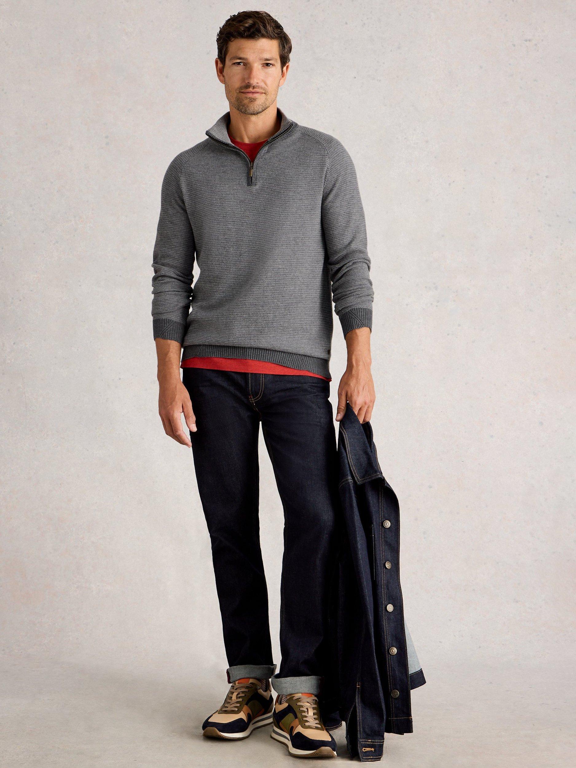 Product image 1 of 6, which shows White Stuff Newport Half Zip Merino Wool Cotton Blend Jumper, Grey, L