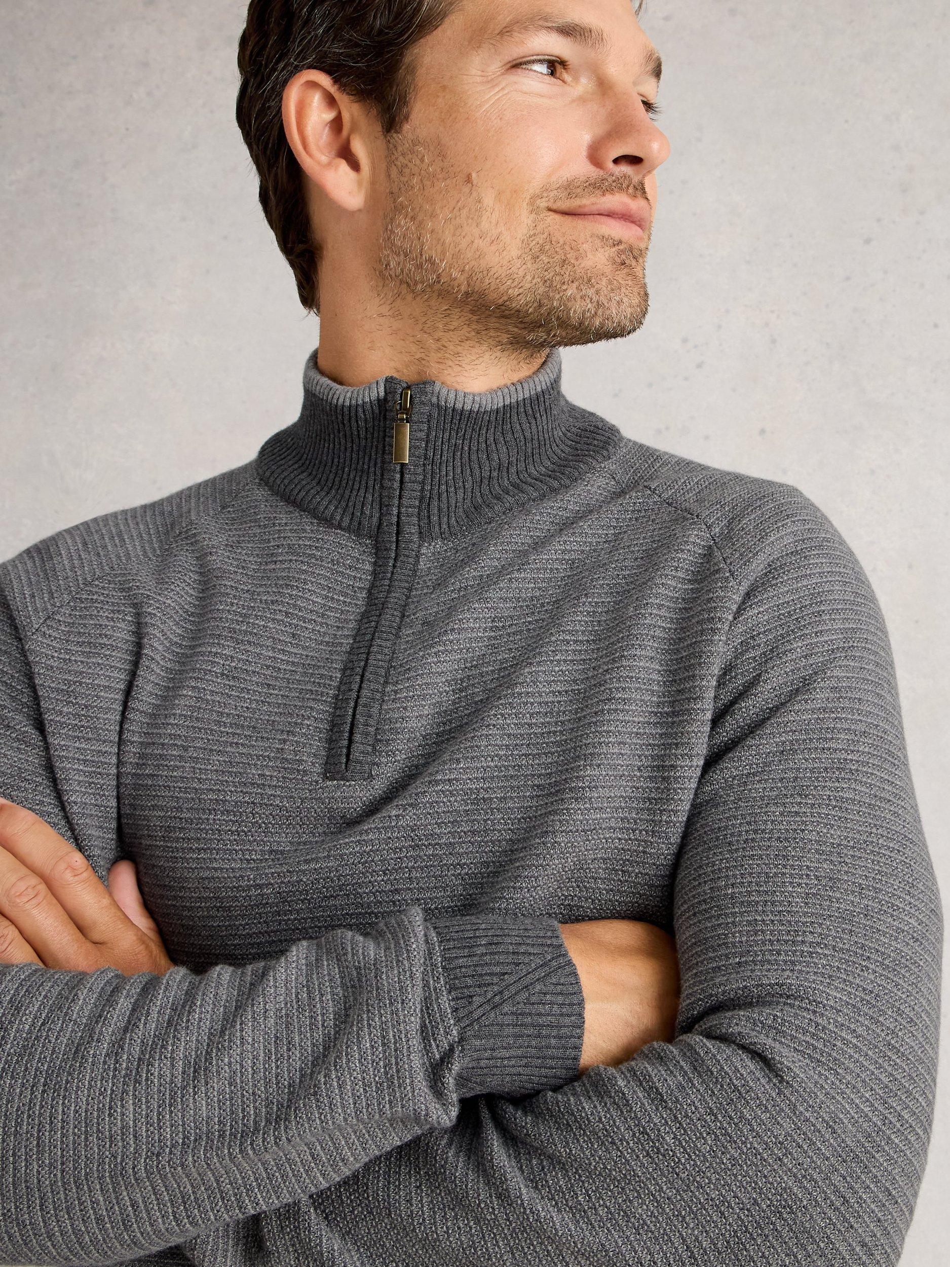 Product image 3 of 6, which shows White Stuff Newport Half Zip Merino Wool Cotton Blend Jumper, Grey, L