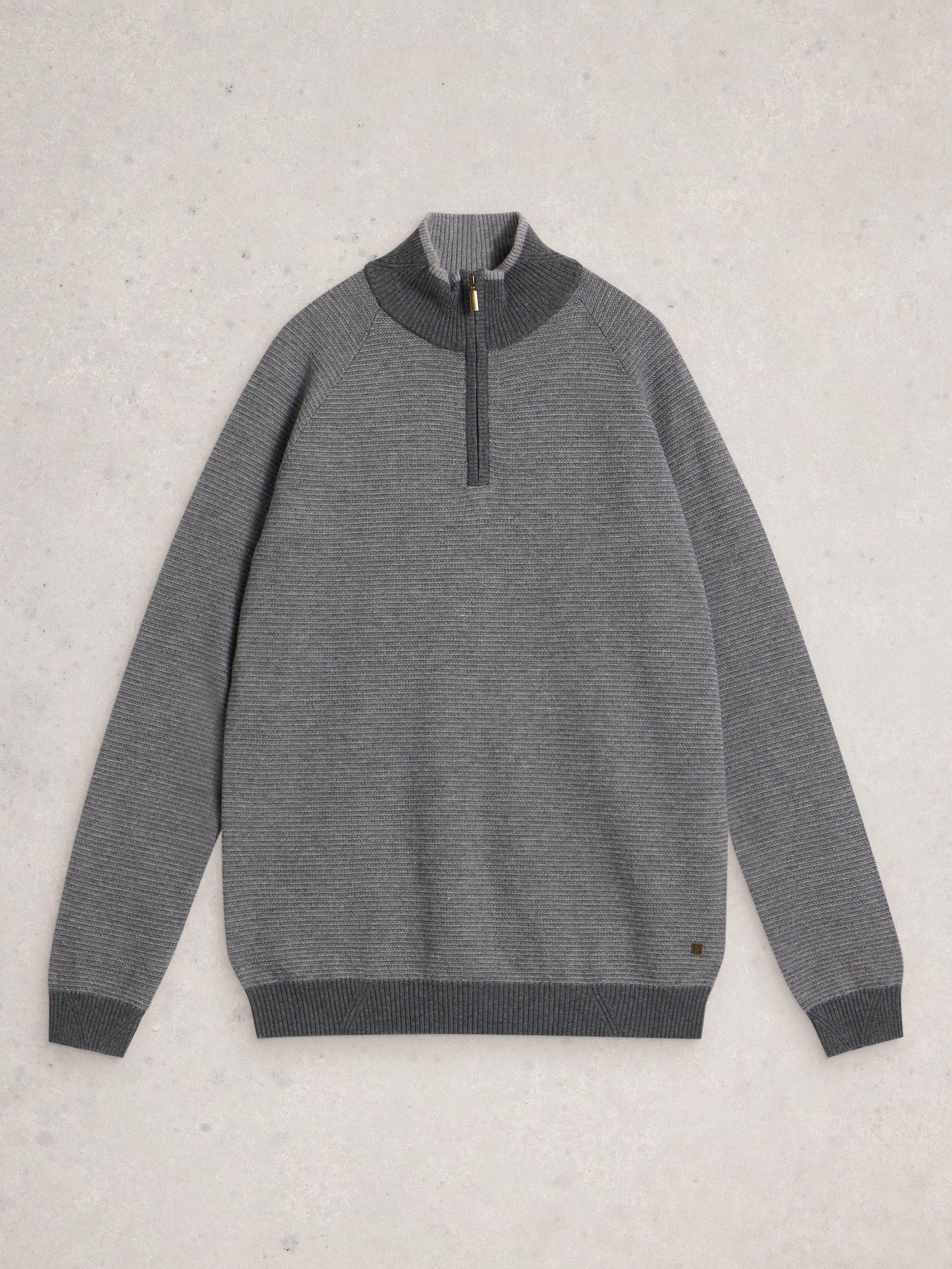 Product image 5 of 6, which shows White Stuff Newport Half Zip Merino Wool Cotton Blend Jumper, Grey, L