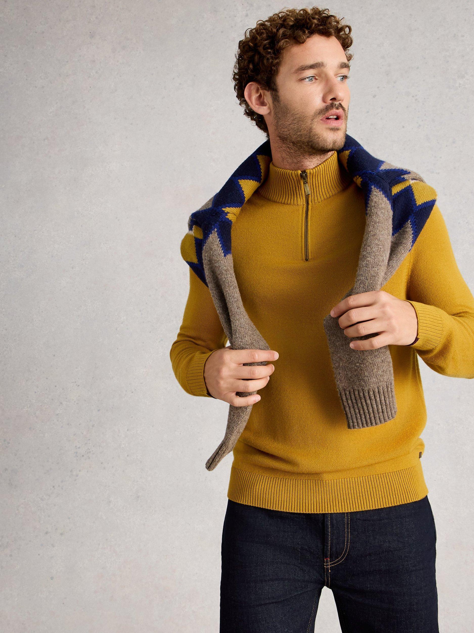 Product image 4 of 6, which shows White Stuff Newport Half Zip Merino Wool Jumper, Yellow, XXL Reg