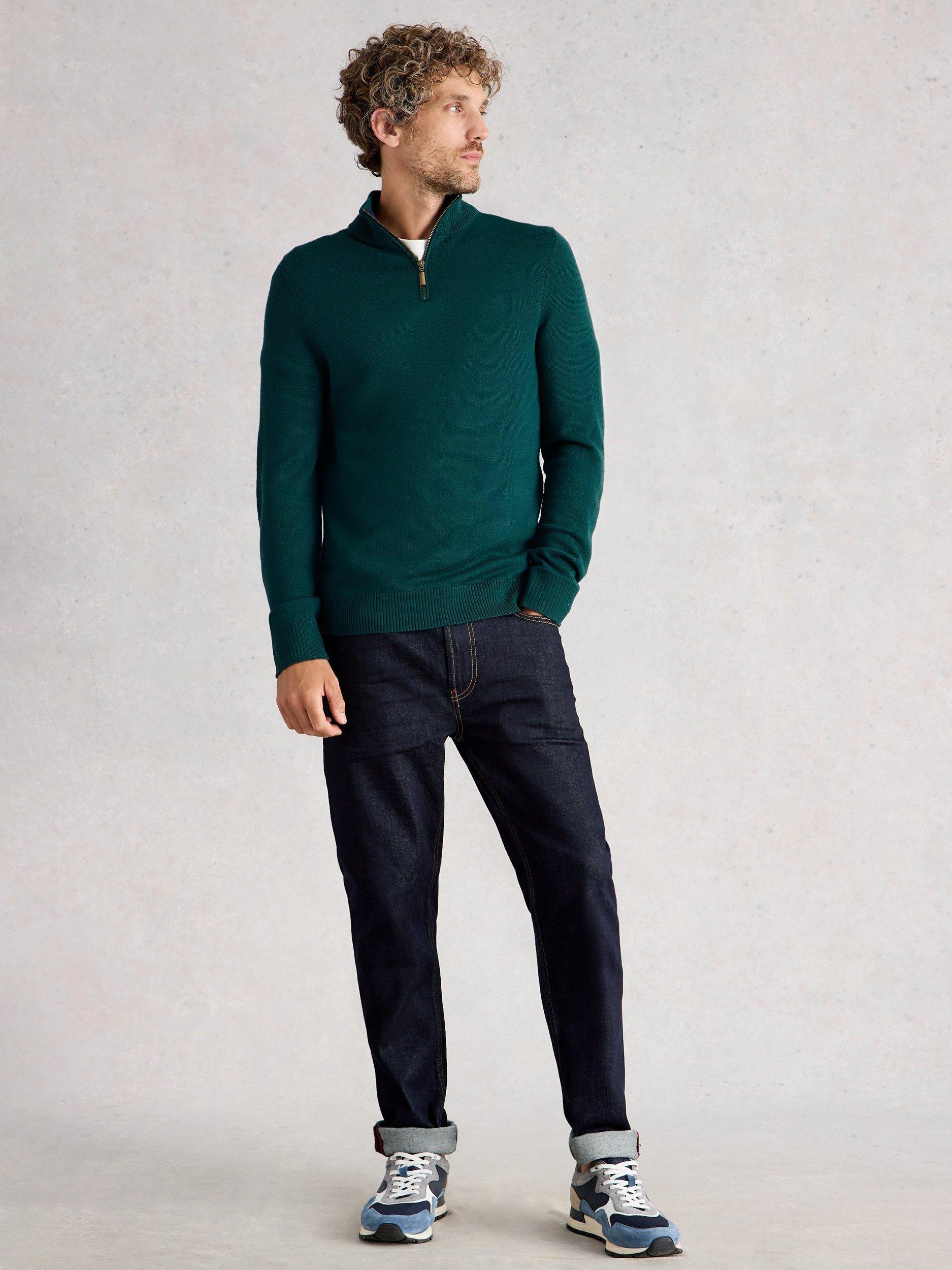Product image 1 of 6, which shows White Stuff Newport Half Zip Merino Wool Jumper, Green, M Reg