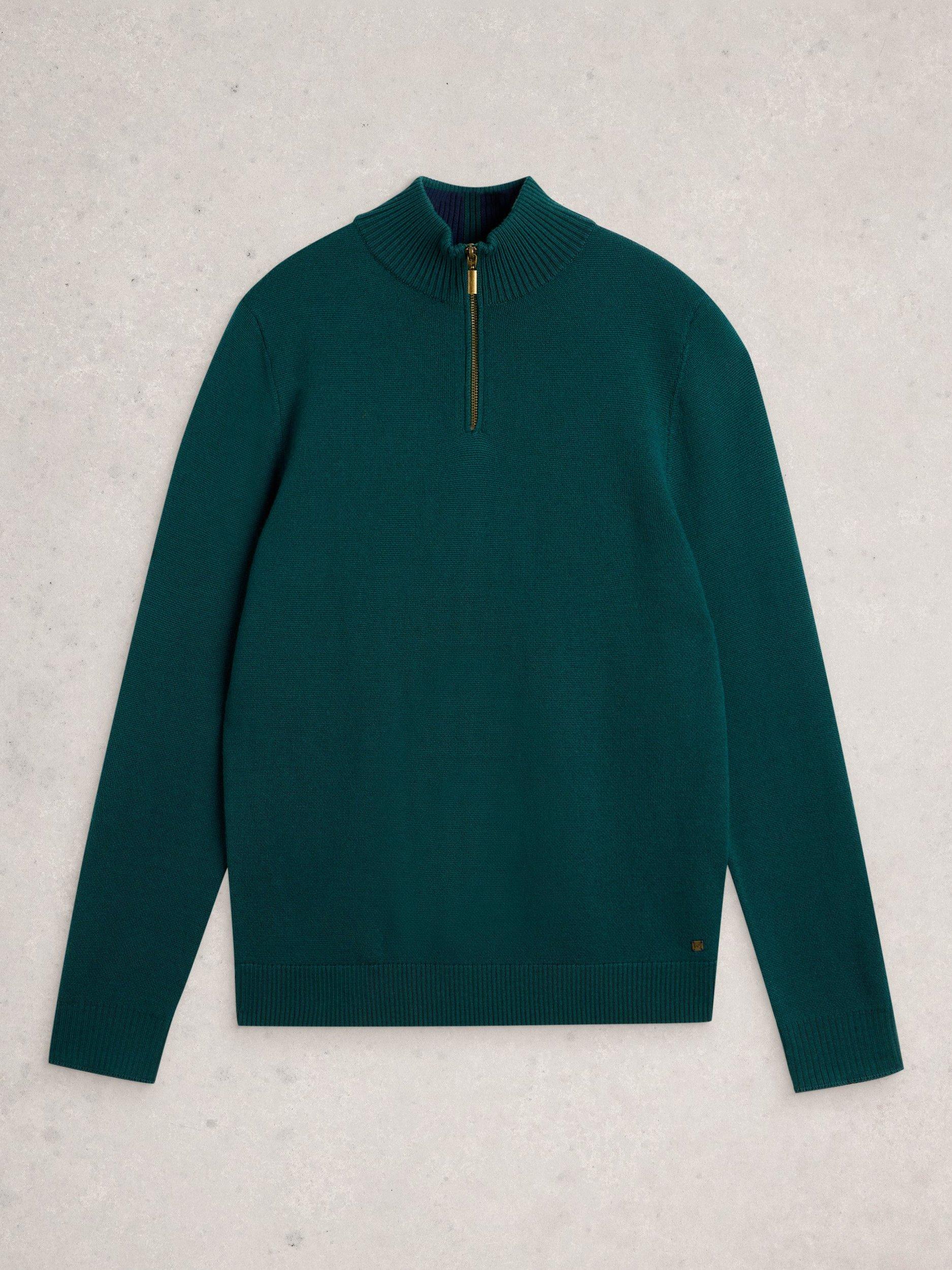Product image 5 of 6, which shows White Stuff Newport Half Zip Merino Wool Jumper, Green, M Reg
