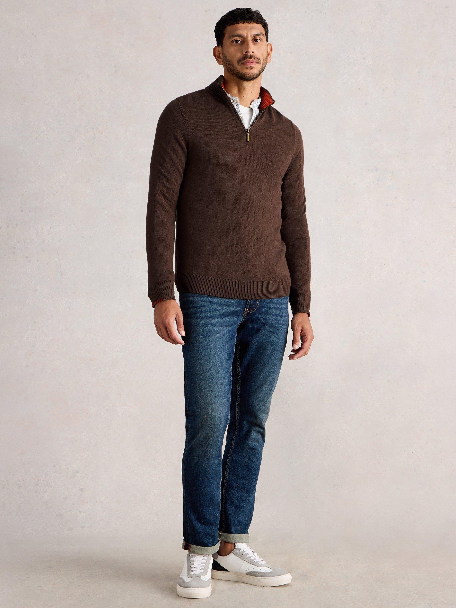 Product image 1 of 6, which shows White Stuff Newport Half Zip Merino Wool Jumper, Mid Brown, S Reg