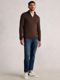 White Stuff Newport Half Zip Merino Wool Jumper, Mid Brown