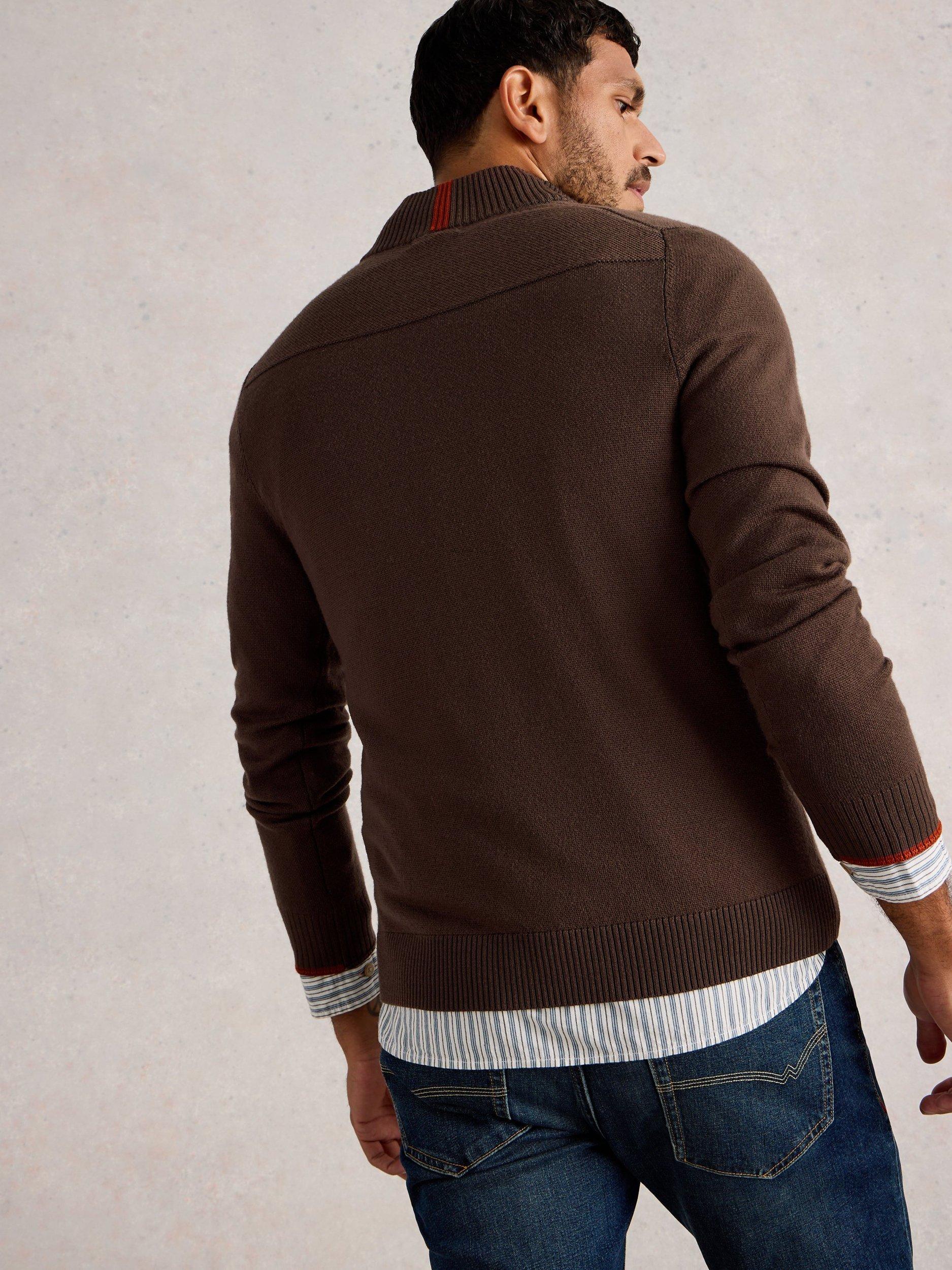 Product image 2 of 6, which shows White Stuff Newport Half Zip Merino Wool Jumper, Mid Brown, S Reg