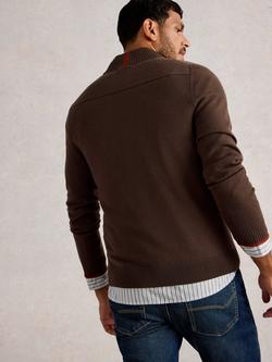 White Stuff Newport Half Zip Merino Wool Jumper - view 2, Mid Brown