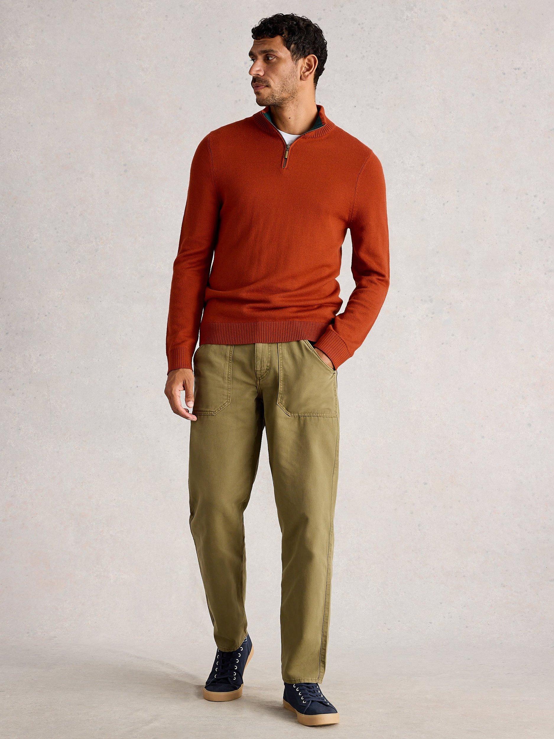 Product image 1 of 5, which shows White Stuff Newport Half Zip Merino Wool Jumper, Mid Orange, S Reg