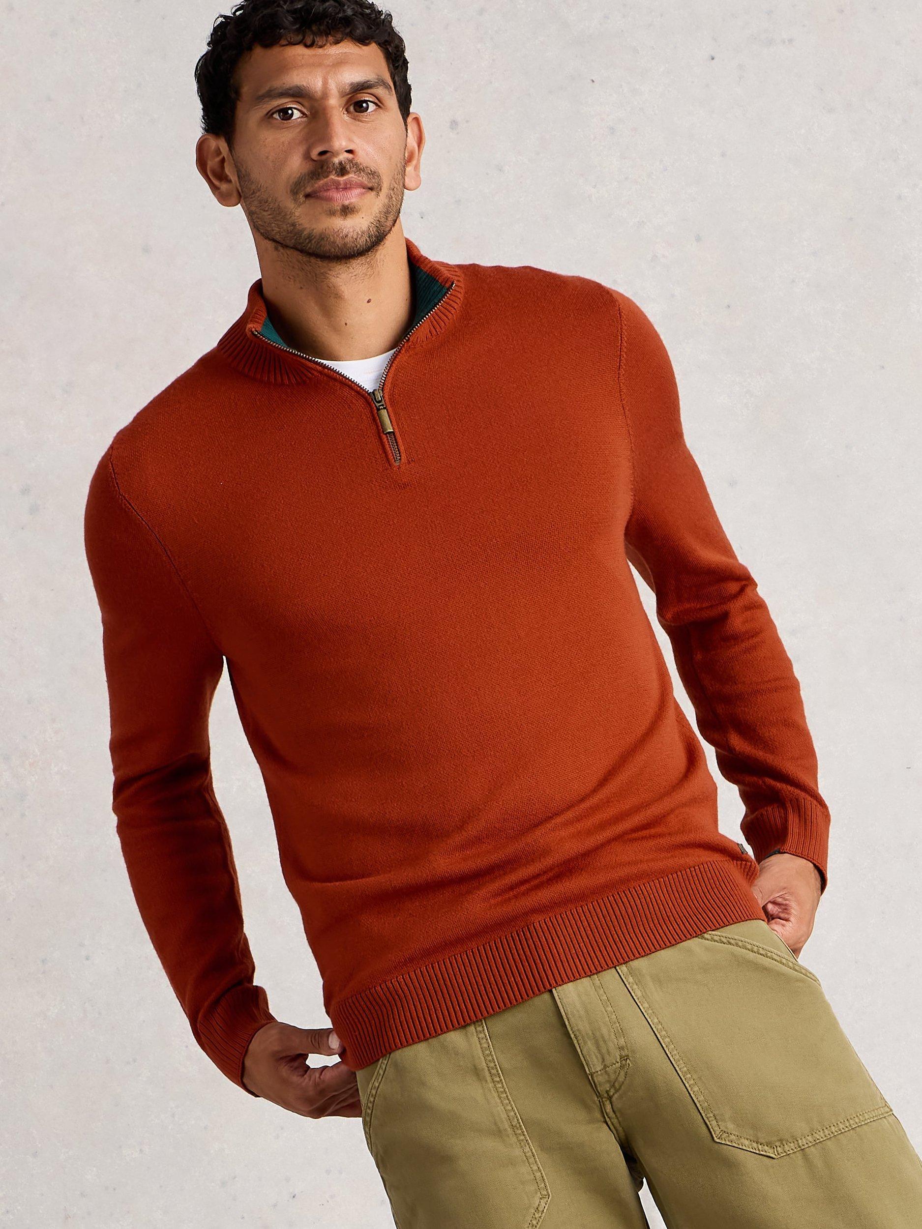 Product image 3 of 5, which shows White Stuff Newport Half Zip Merino Wool Jumper, Mid Orange, S Reg