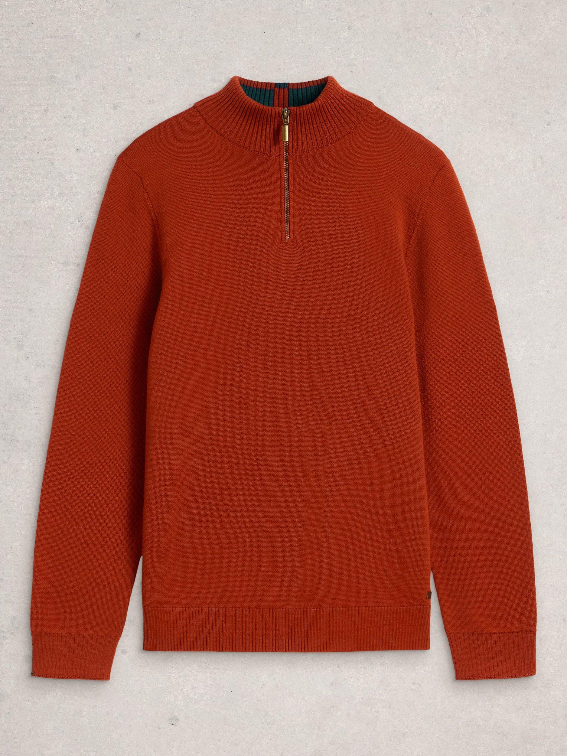 Product image 4 of 5, which shows White Stuff Newport Half Zip Merino Wool Jumper, Mid Orange, S Reg