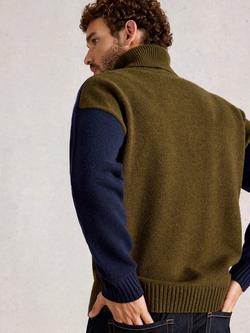 White Stuff Ryde Wool Blend Colour Block Roll Neck Jumper - view 2, Khaki Green