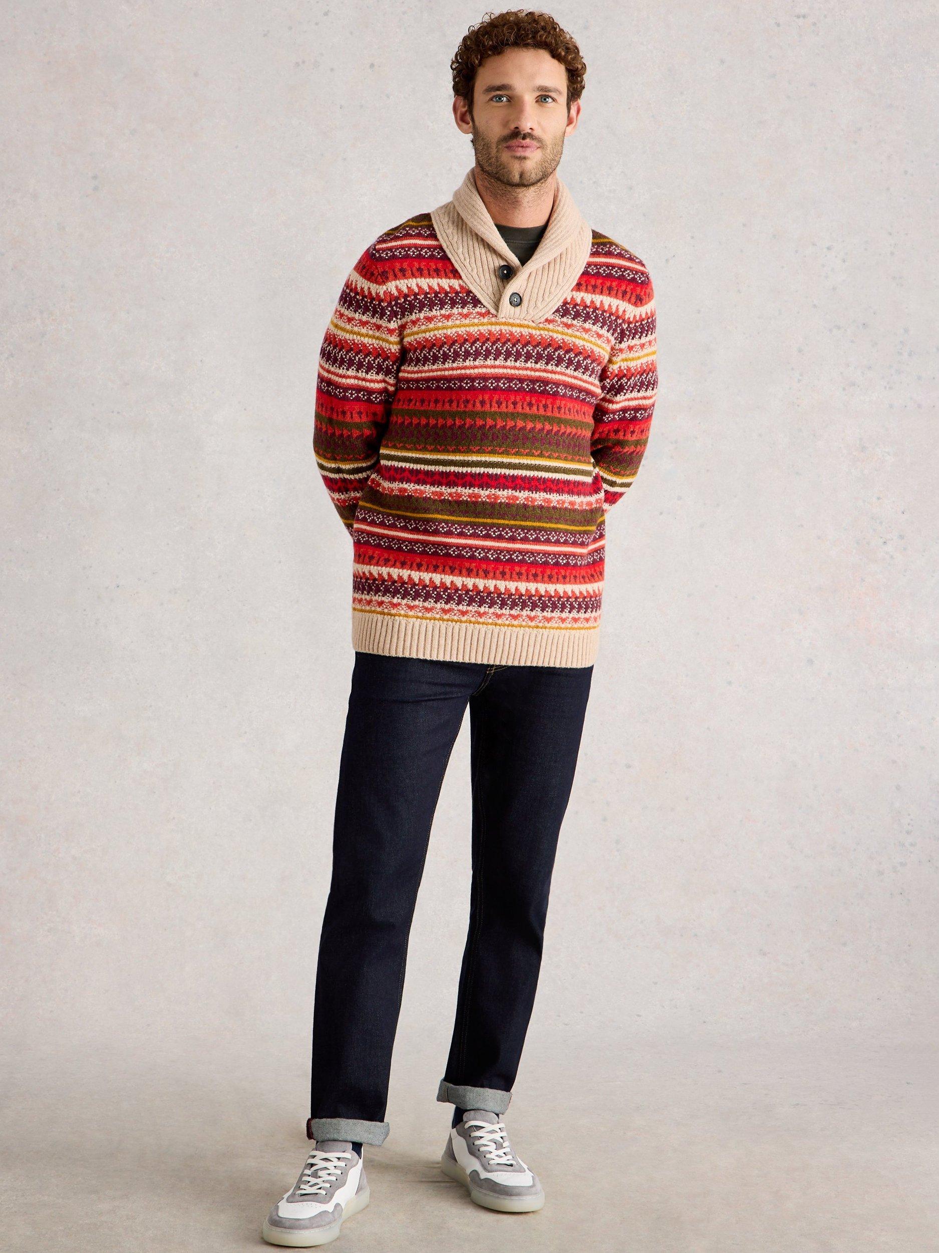 Product image 1 of 6, which shows White Stuff Tenby Wool Blend Fair Isle Collar Jumper, Red/Multi, M