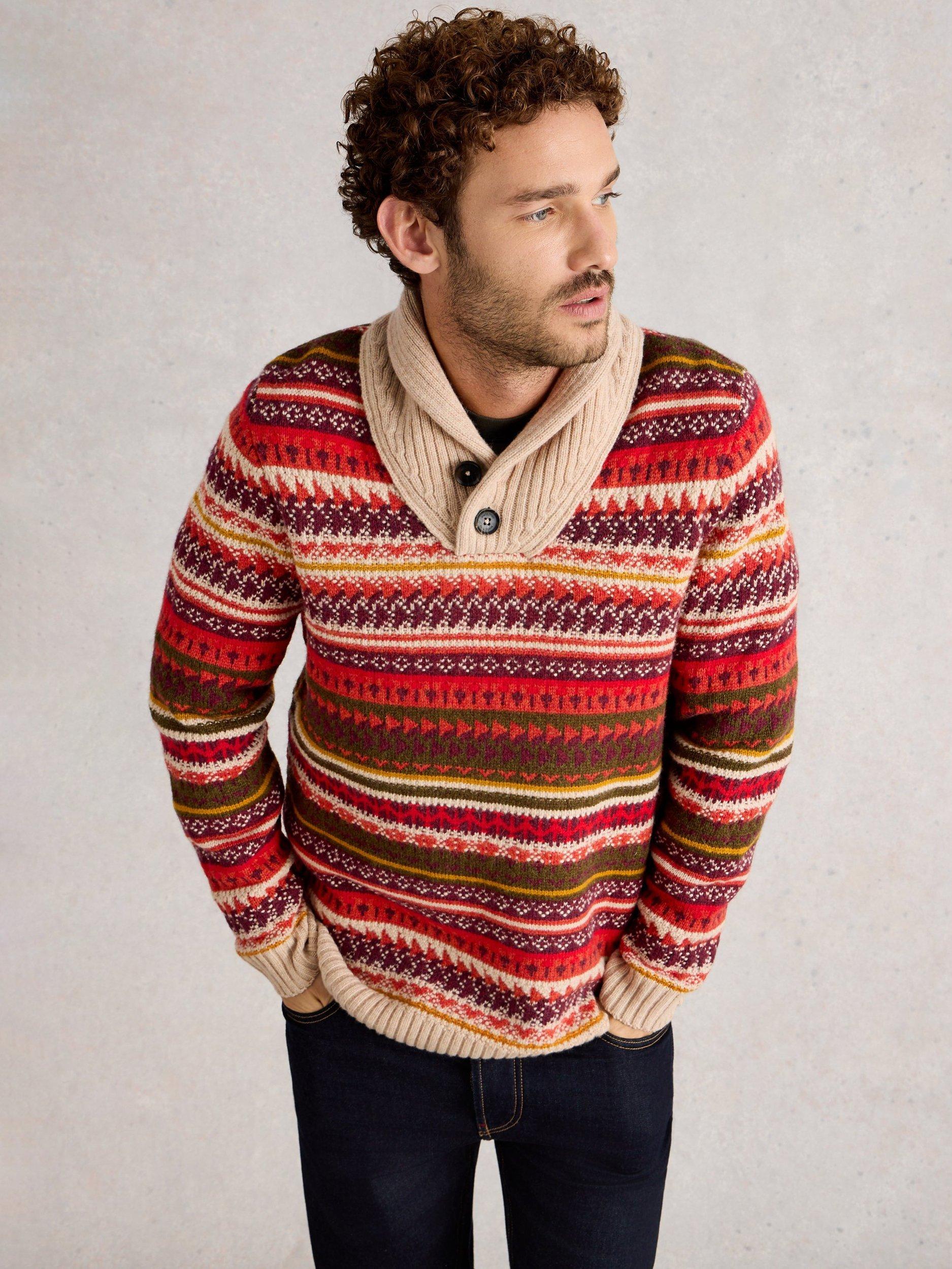 Product image 3 of 6, which shows White Stuff Tenby Wool Blend Fair Isle Collar Jumper, Red/Multi, M