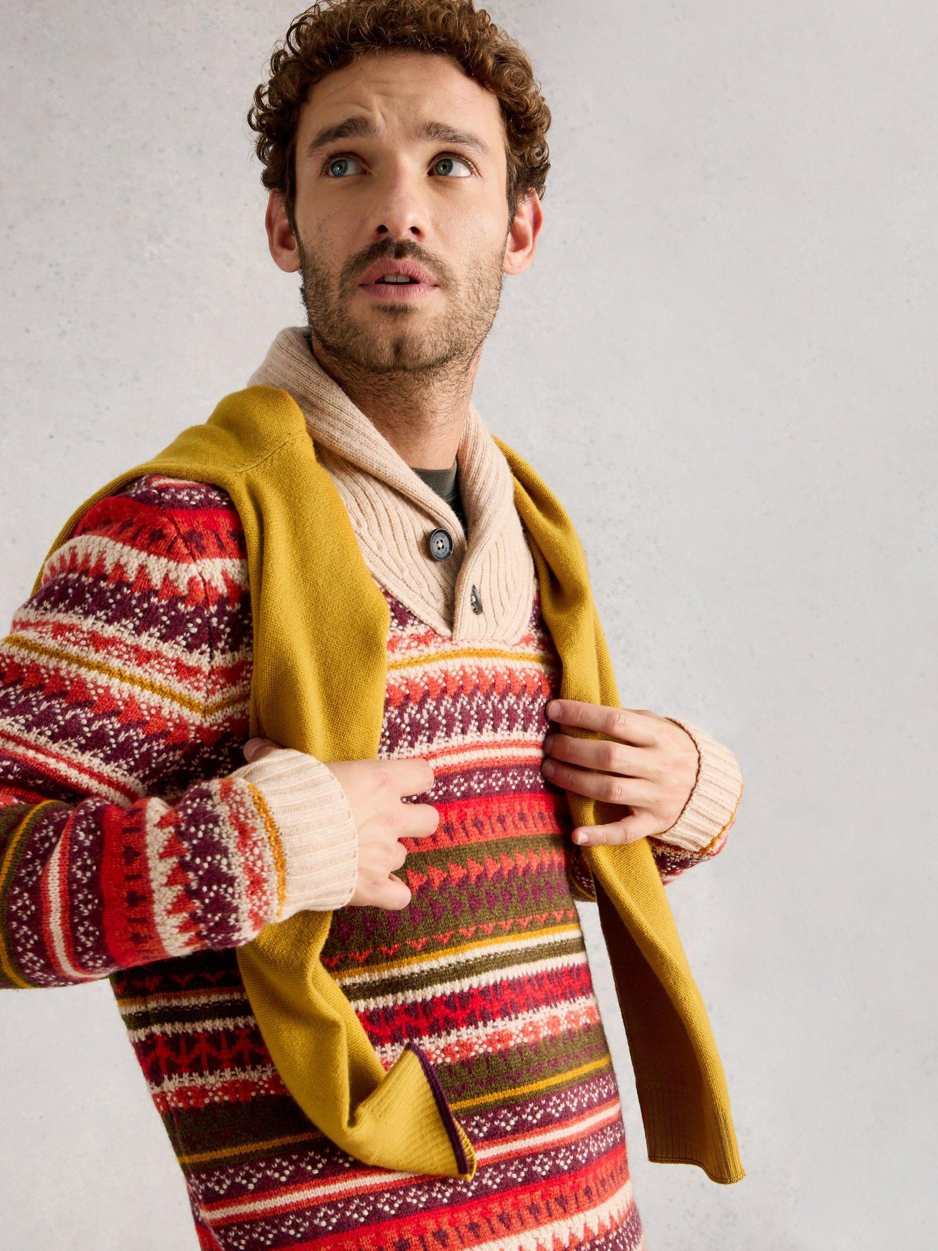 Product image 4 of 6, which shows White Stuff Tenby Wool Blend Fair Isle Collar Jumper, Red/Multi, M