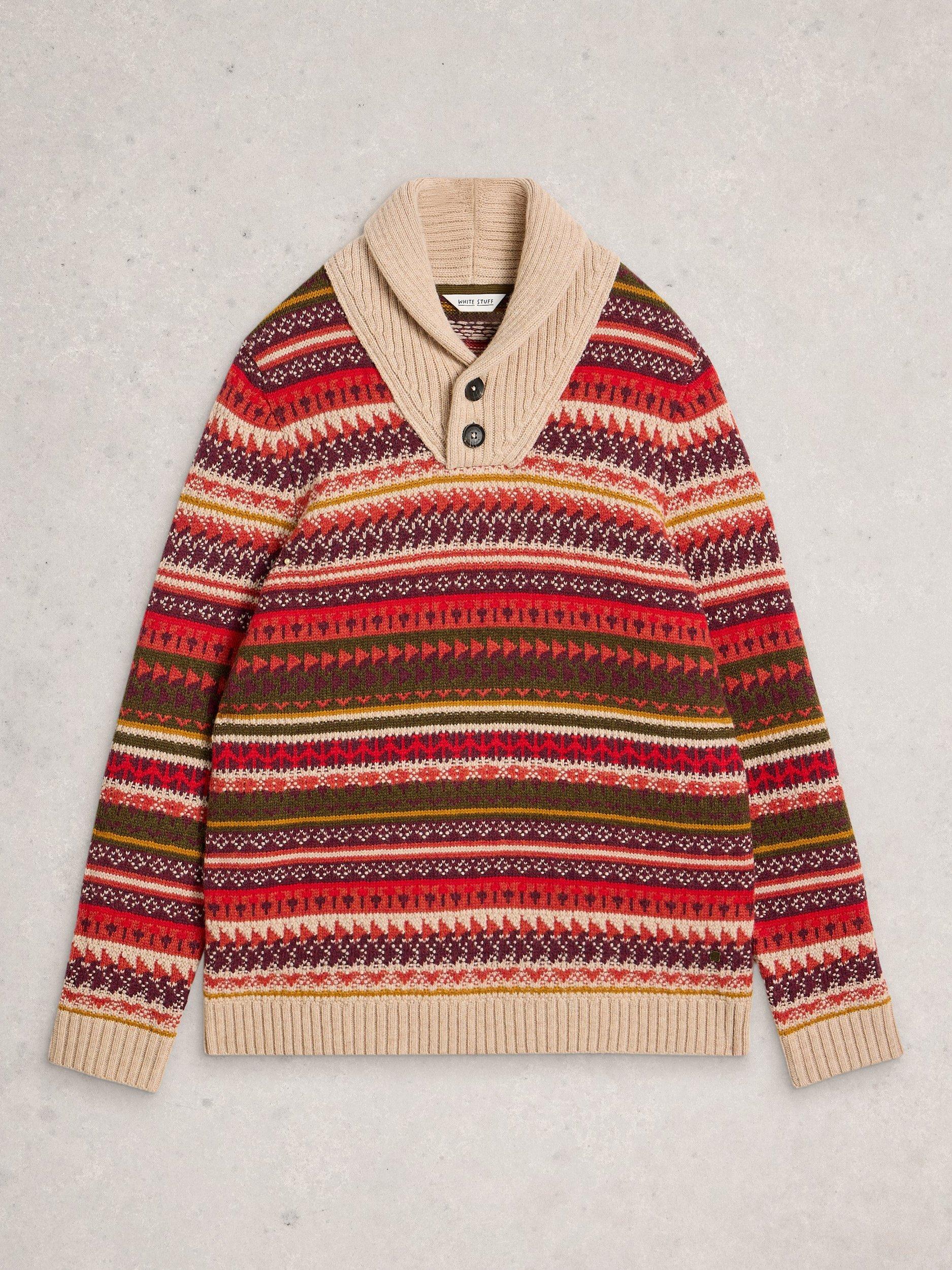 Product image 5 of 6, which shows White Stuff Tenby Wool Blend Fair Isle Collar Jumper, Red/Multi, M