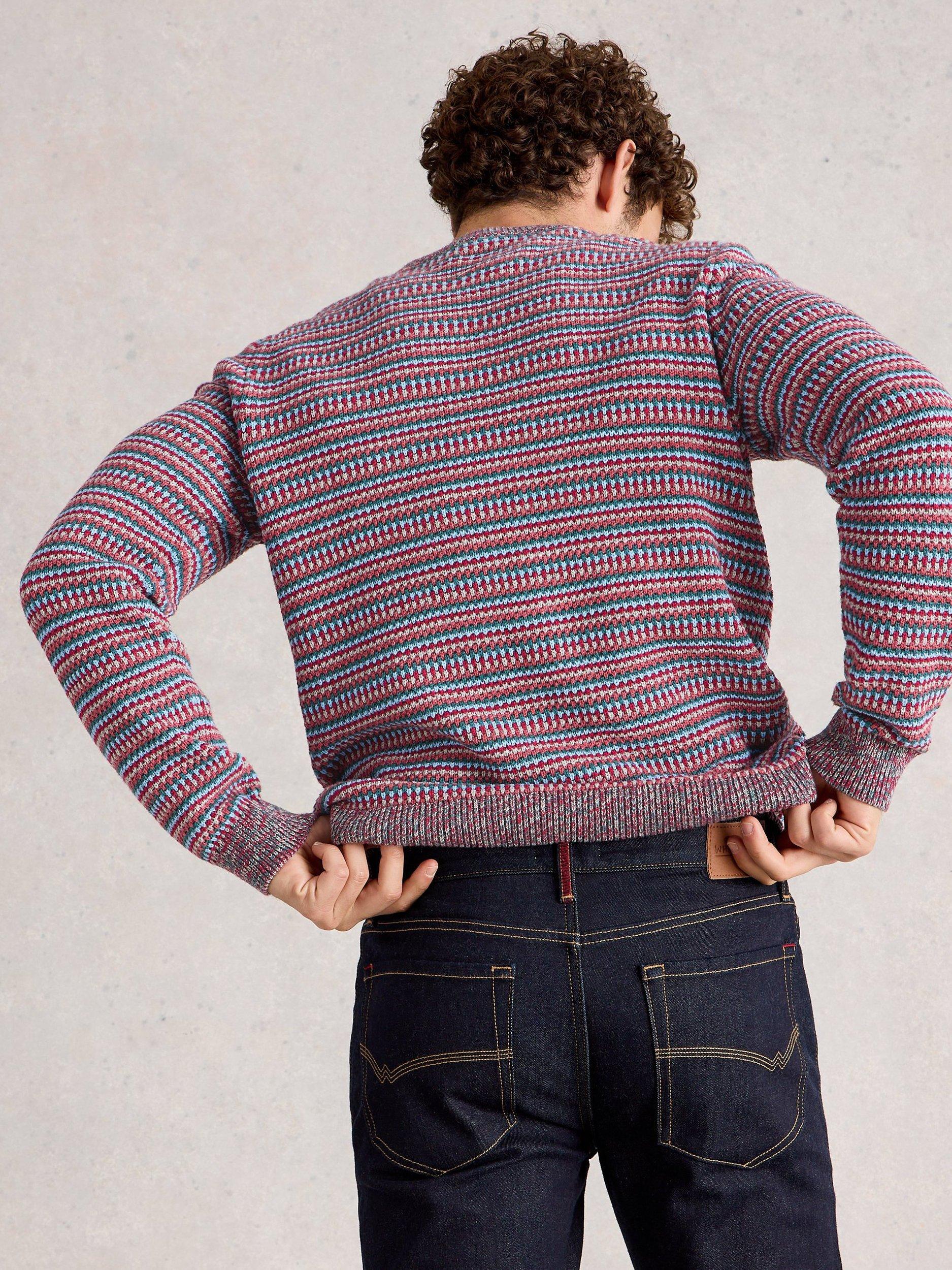 Product image 2 of 6, which shows White Stuff Textured Stripe Cotton Wool Blend Jumper, Pink/Multi, S