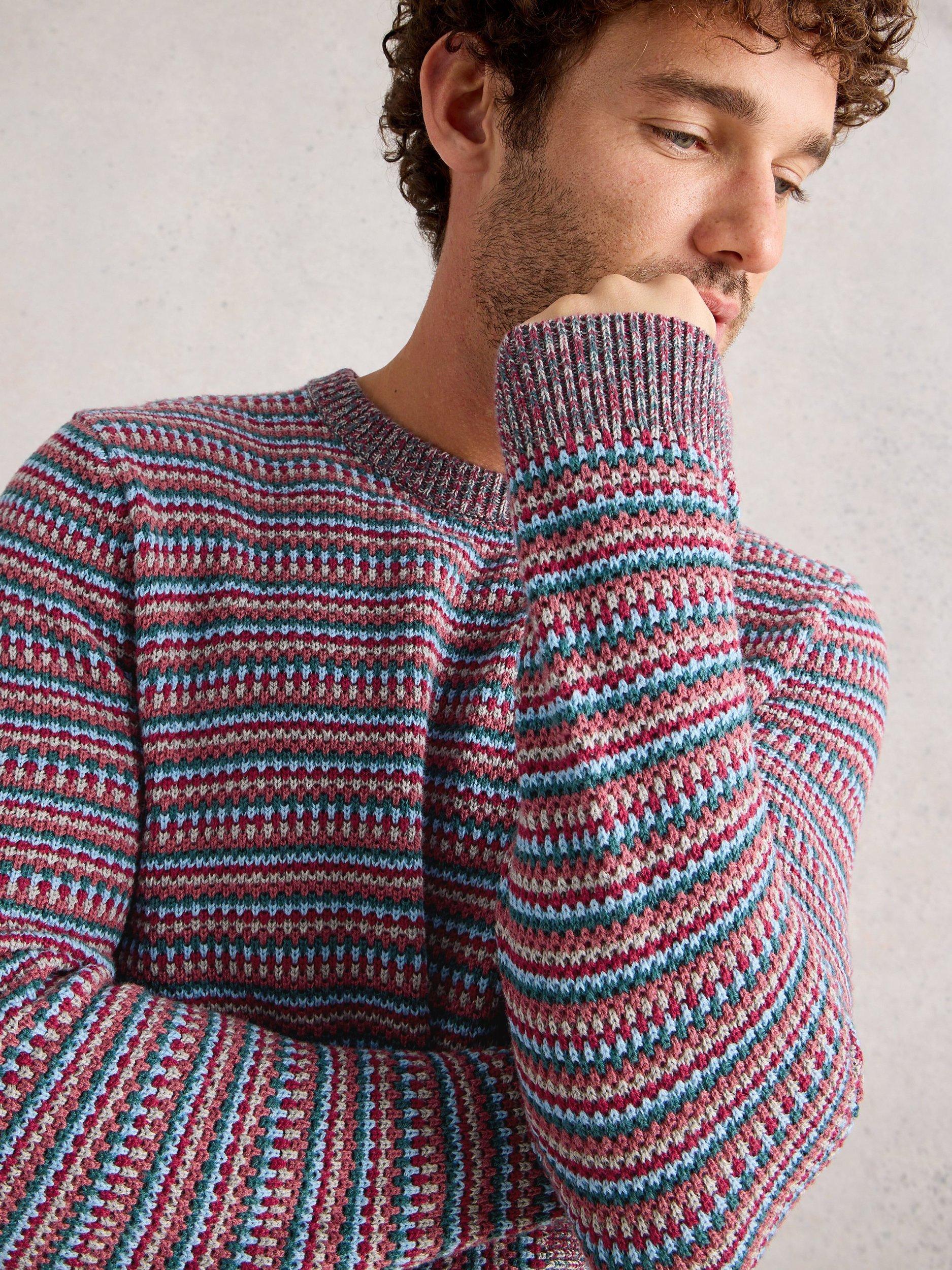 Product image 3 of 6, which shows White Stuff Textured Stripe Cotton Wool Blend Jumper, Pink/Multi, S