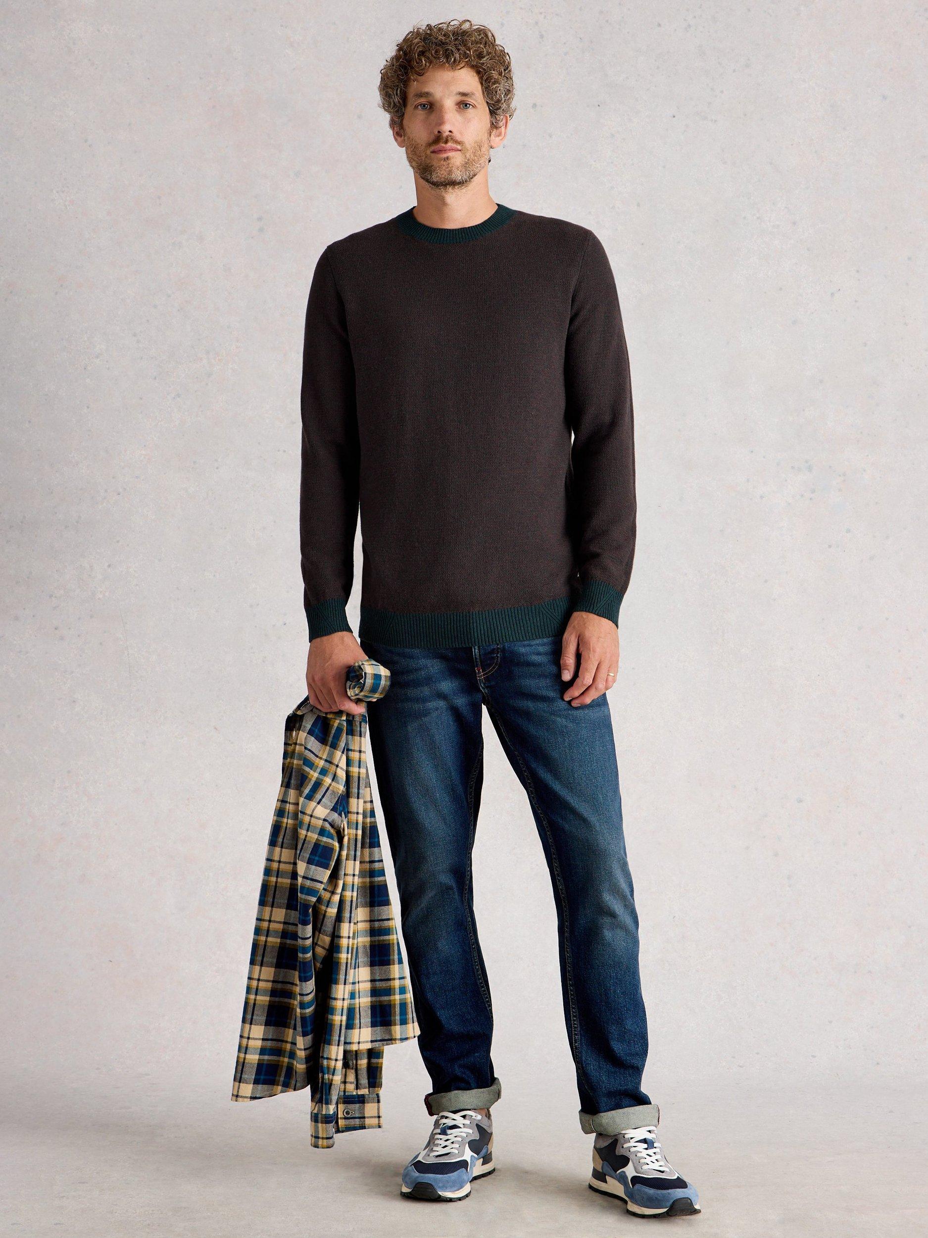 Product image 1 of 6, which shows White Stuff Newport Merino Cotton Blend Crew Jumper, Green/Multi, S
