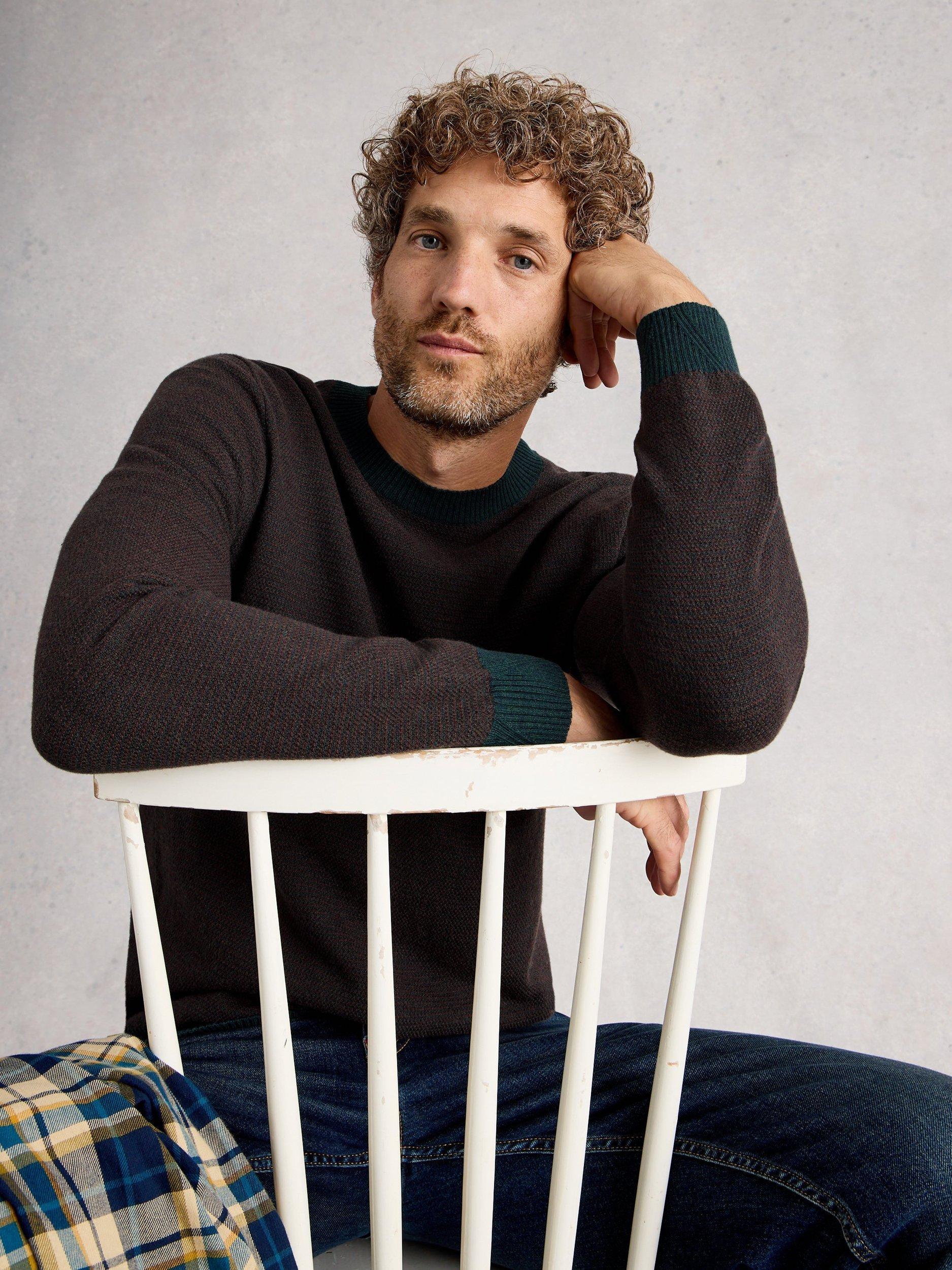 Product image 3 of 6, which shows White Stuff Newport Merino Cotton Blend Crew Jumper, Green/Multi, S