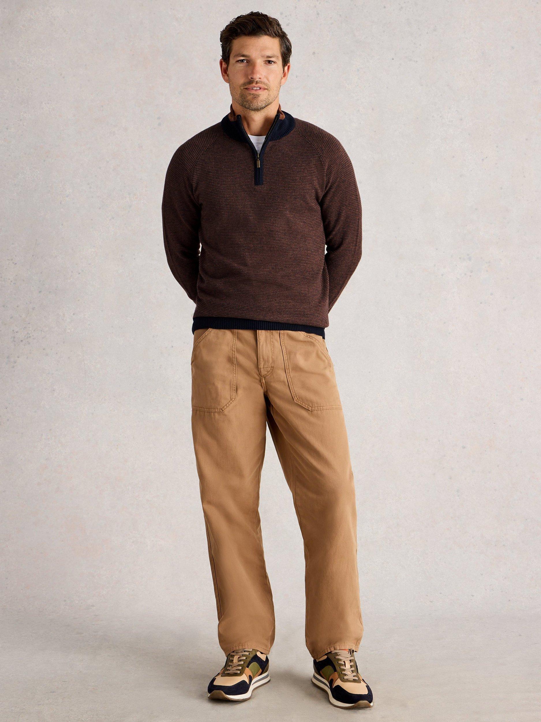 Product image 1 of 6, which shows White Stuff Newport Half Zip Merino Wool Cotton Blend Jumper, Brown, S