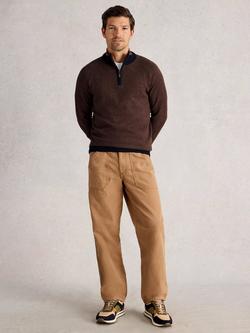 White Stuff Newport Half Zip Merino Wool Cotton Blend Jumper, Brown