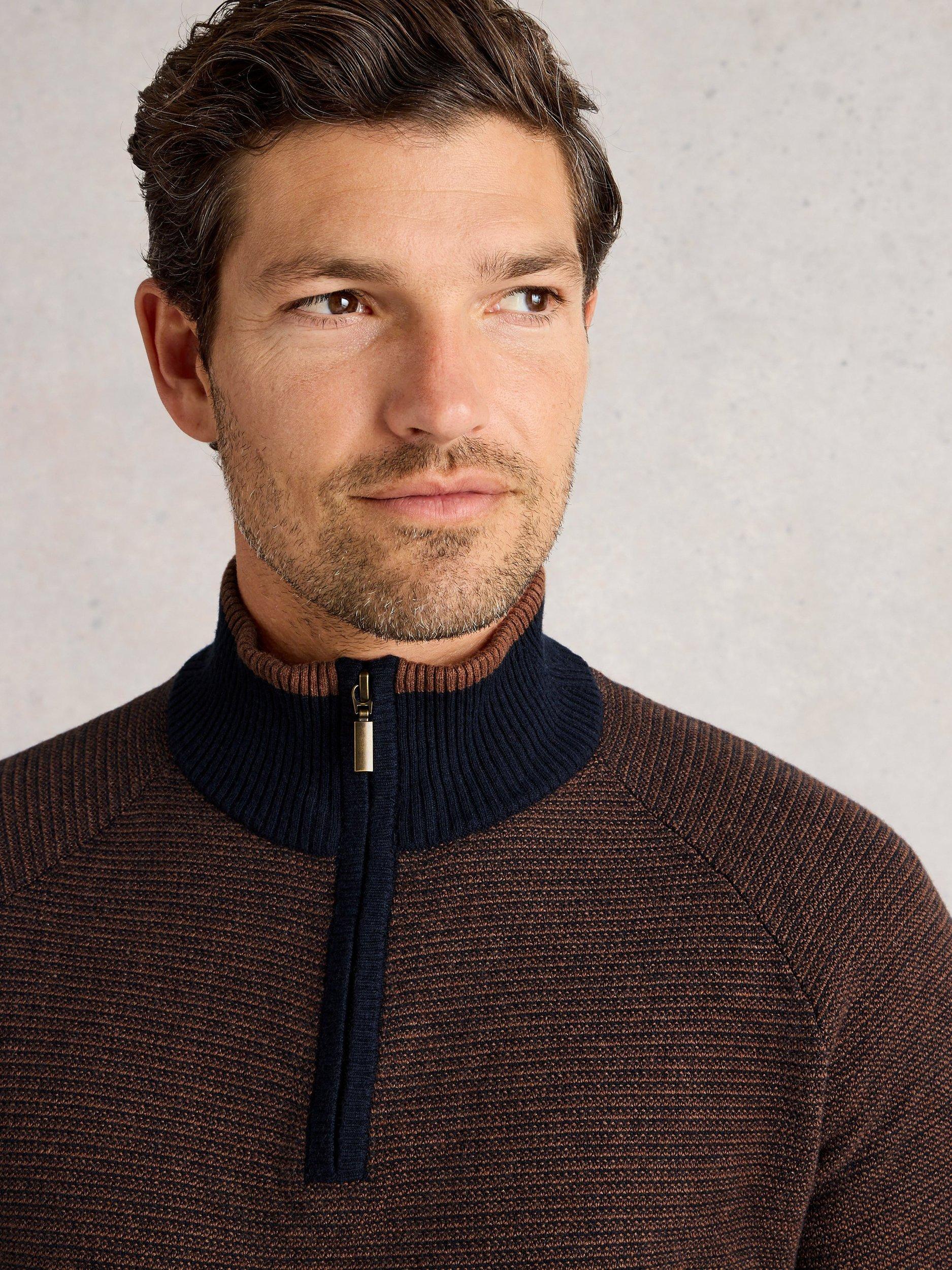 Product image 4 of 6, which shows White Stuff Newport Half Zip Merino Wool Cotton Blend Jumper, Brown, S