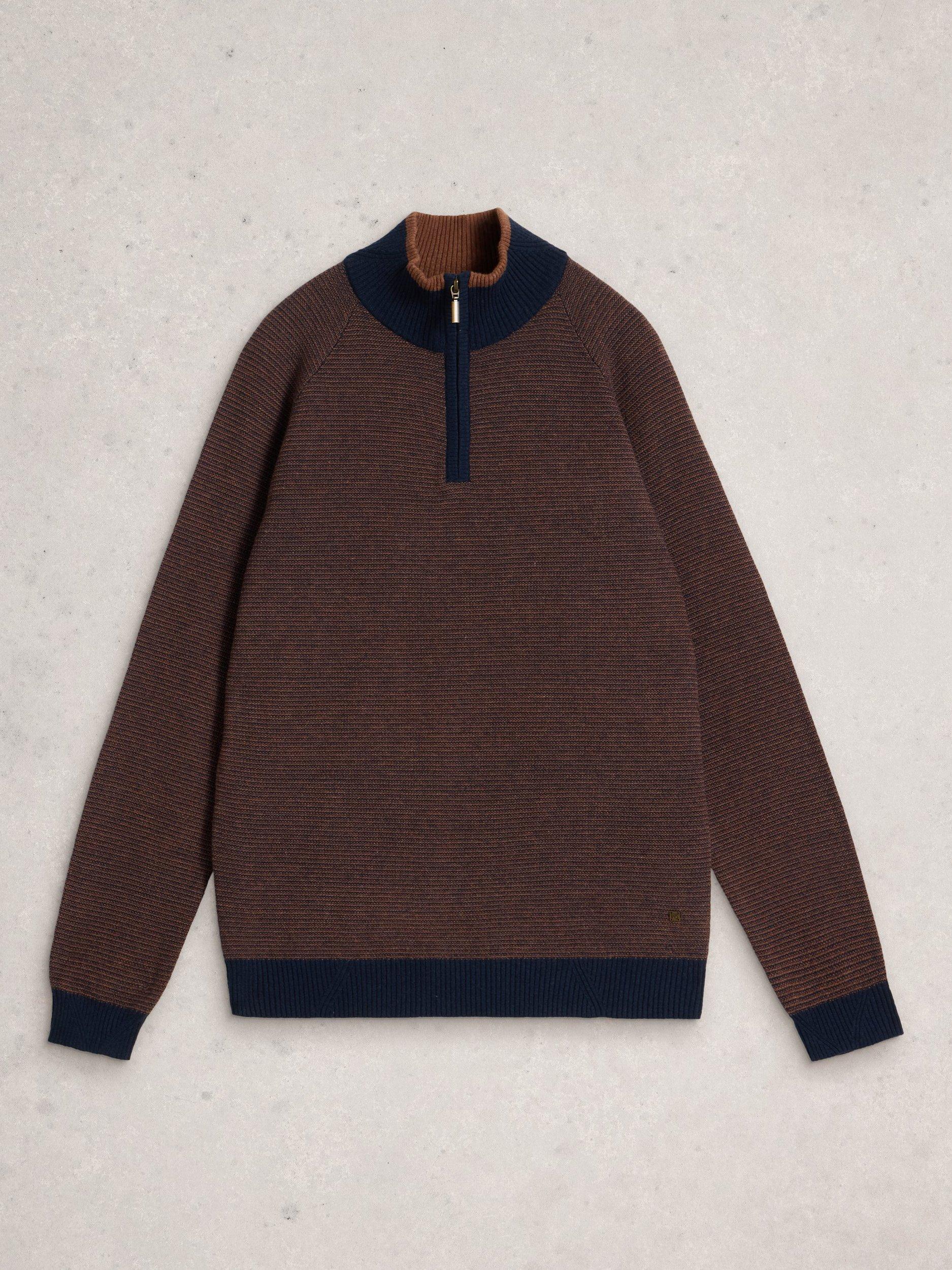 Product image 5 of 6, which shows White Stuff Newport Half Zip Merino Wool Cotton Blend Jumper, Brown, S