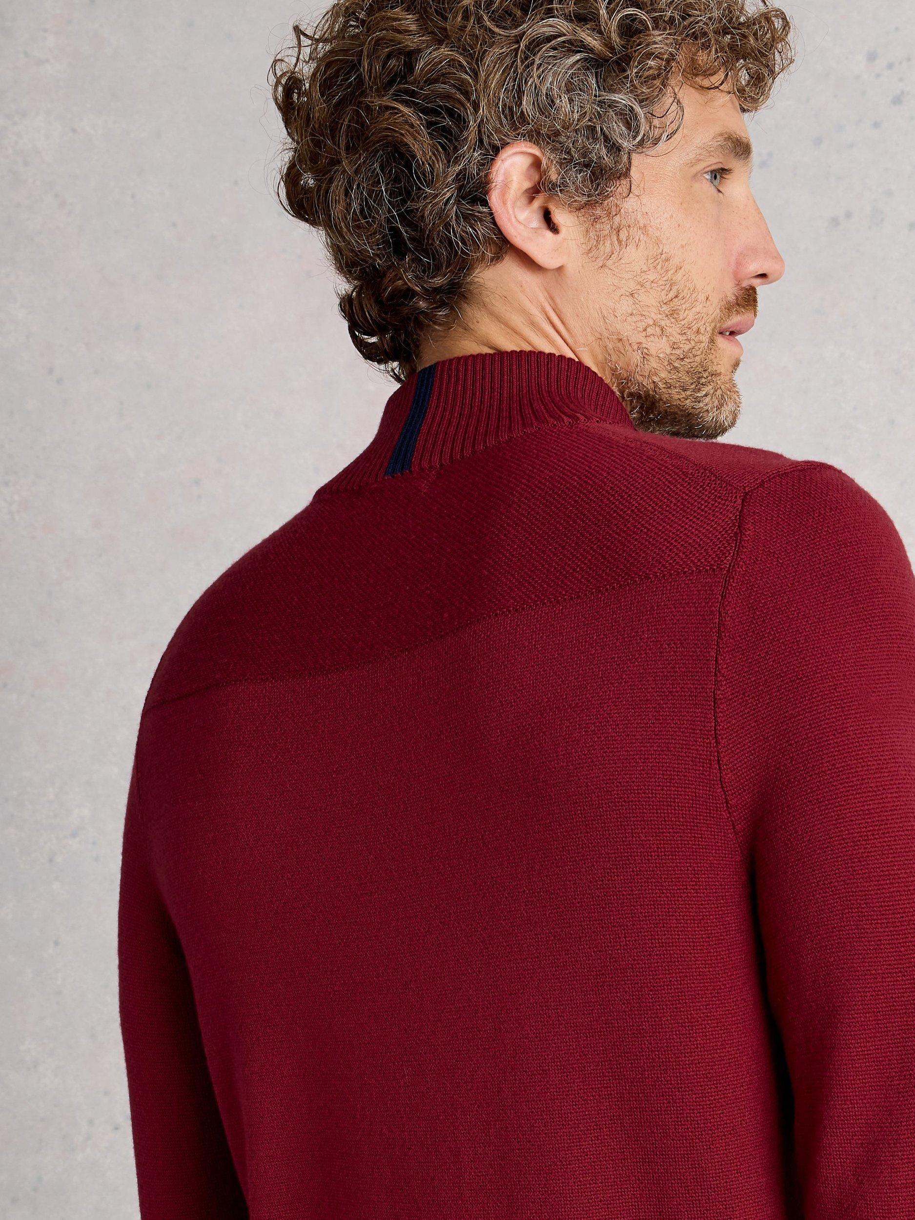 Product image 2 of 6, which shows White Stuff Newport Half Zip Merino Wool Jumper, Mid Red, S Reg