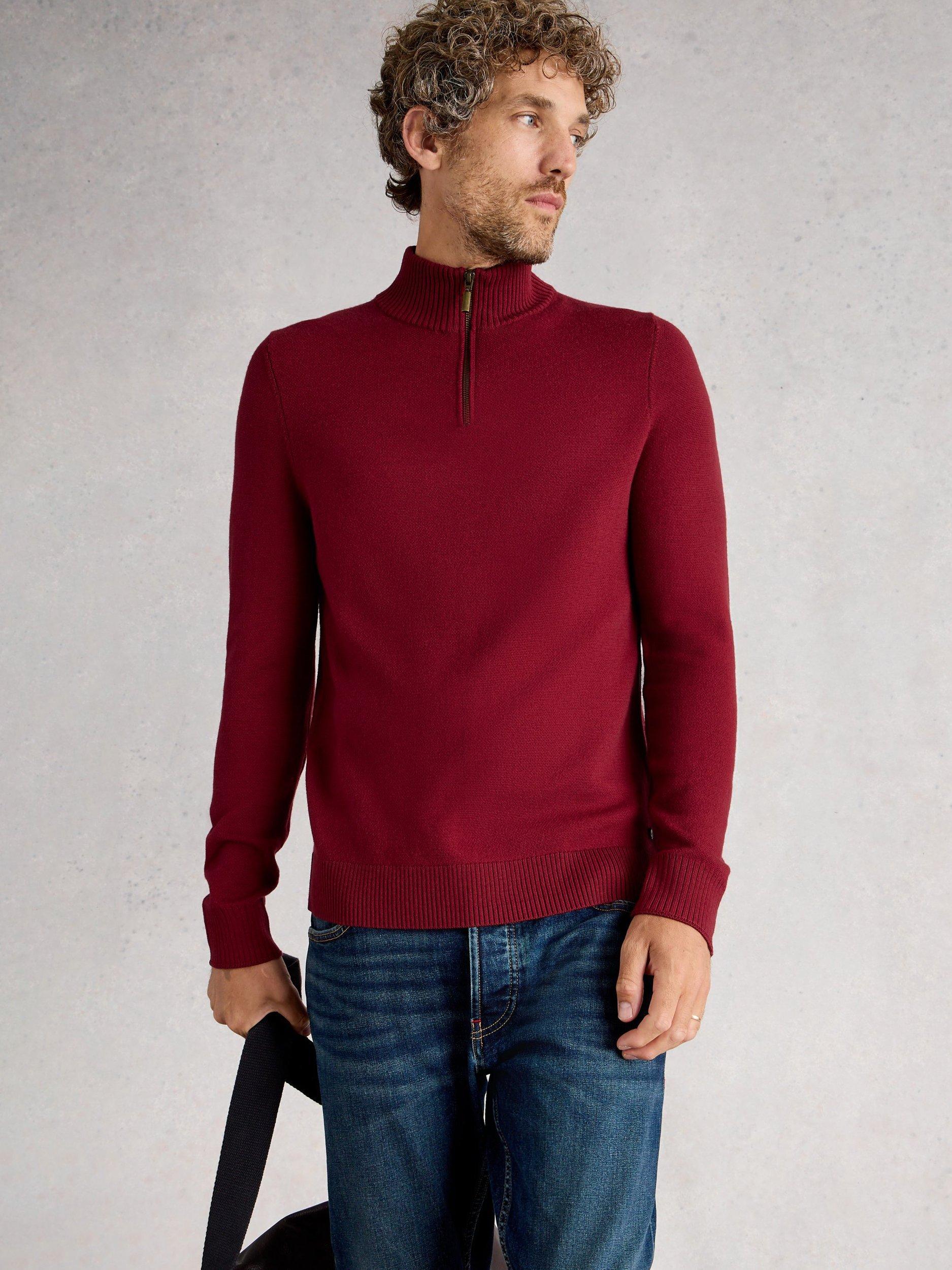 Product image 3 of 6, which shows White Stuff Newport Half Zip Merino Wool Jumper, Mid Red, S Reg