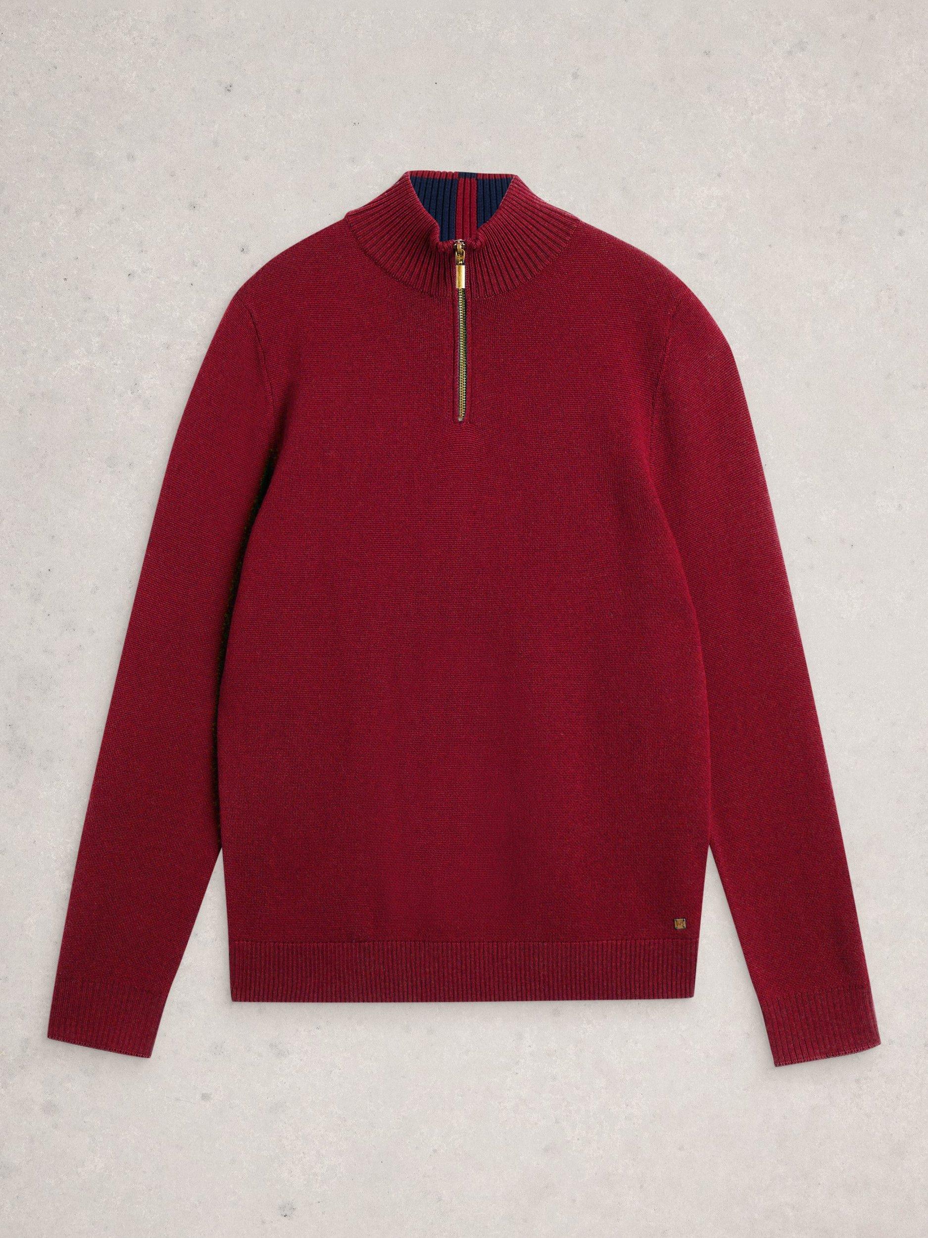 Product image 5 of 6, which shows White Stuff Newport Half Zip Merino Wool Jumper, Mid Red, S Reg