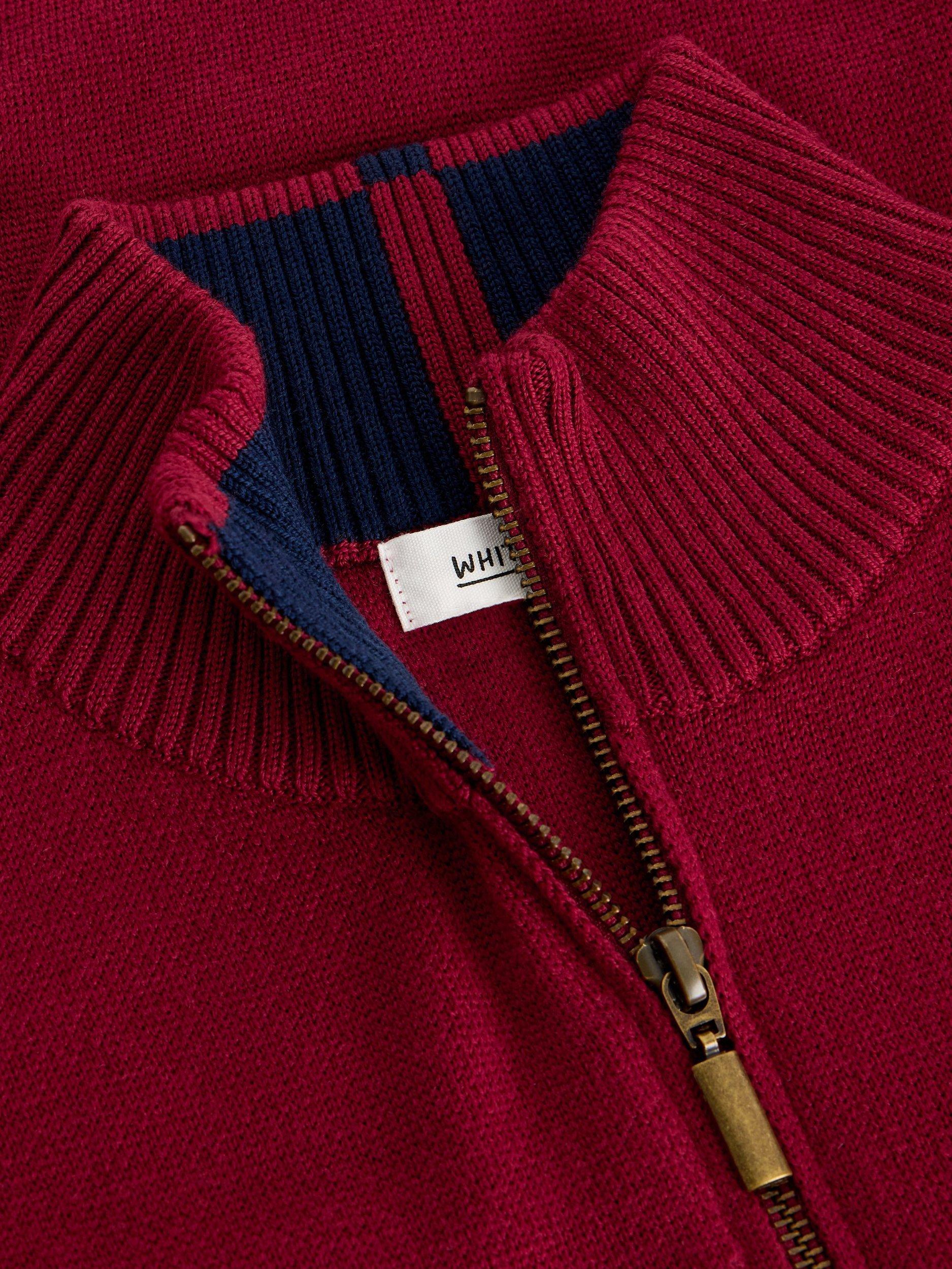 Product image 6 of 6, which shows White Stuff Newport Half Zip Merino Wool Jumper, Mid Red, S Reg