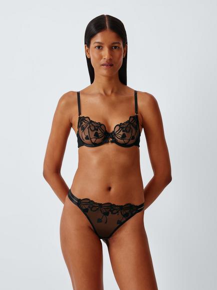 John Lewis Alexis Bow Embroidered Bra, Black, Black