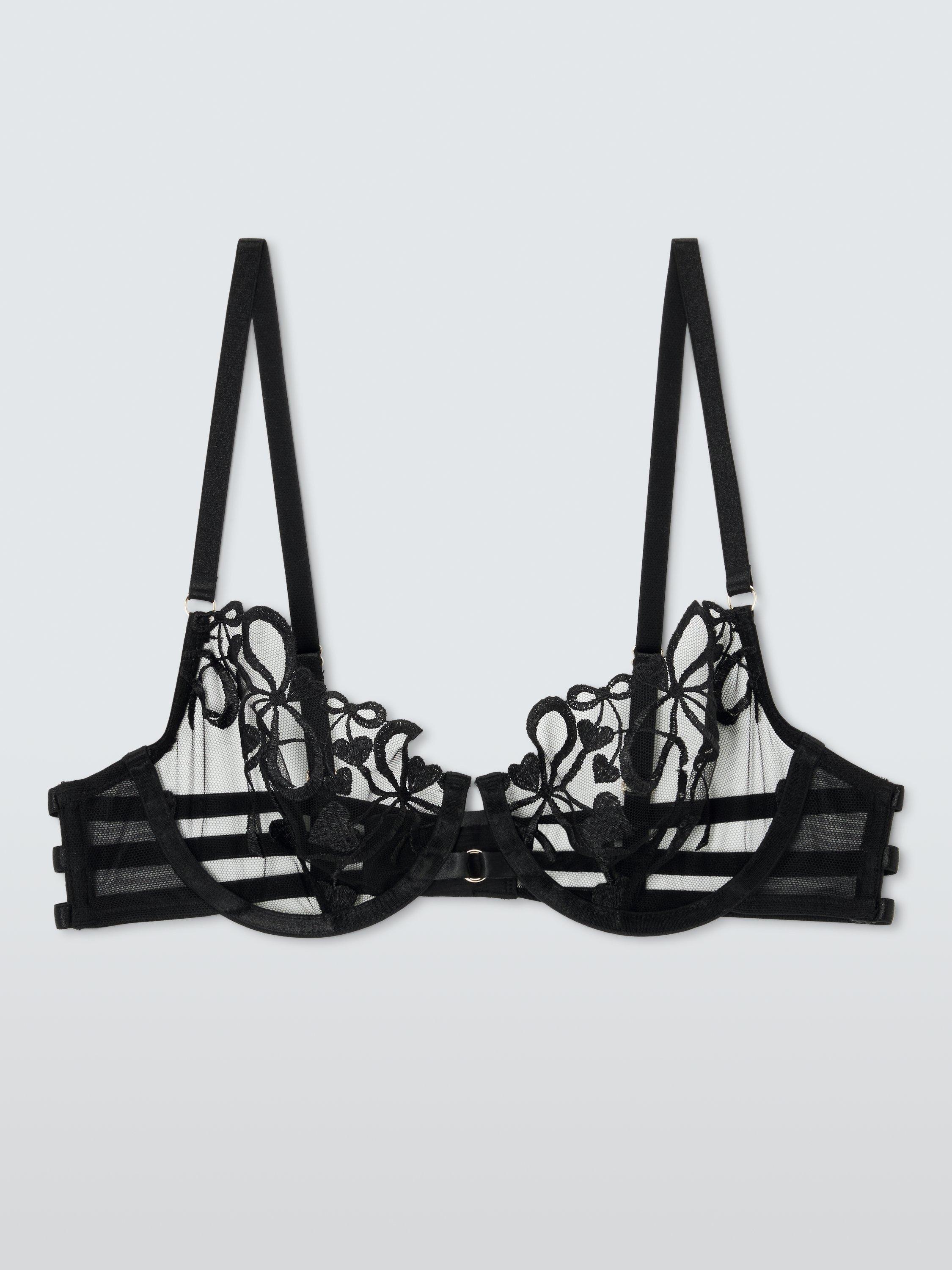 Product image 4 of 8, which shows John Lewis Alexis Bow Embroidered Bra, Black, 32B