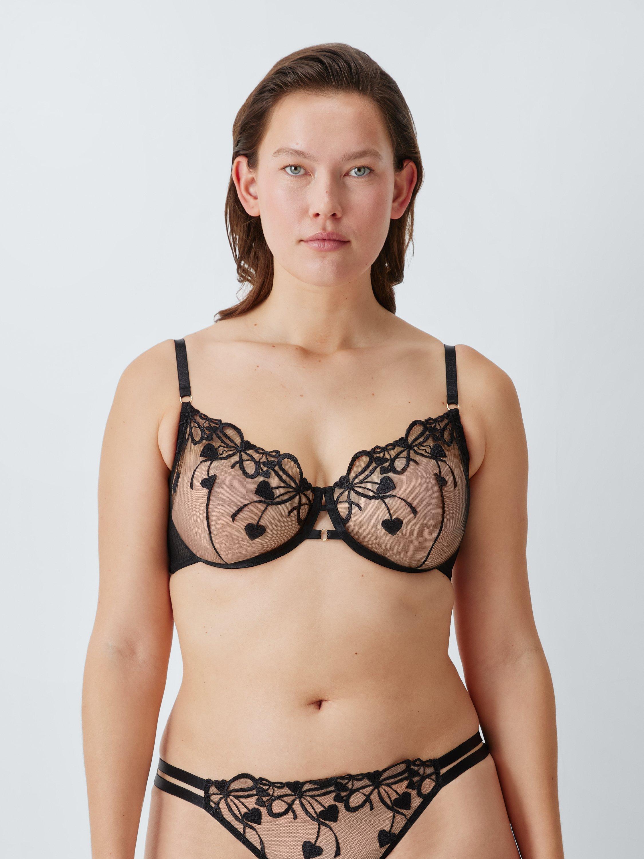 Product image 6 of 8, which shows John Lewis Alexis Bow Embroidered Bra, Black, 32B