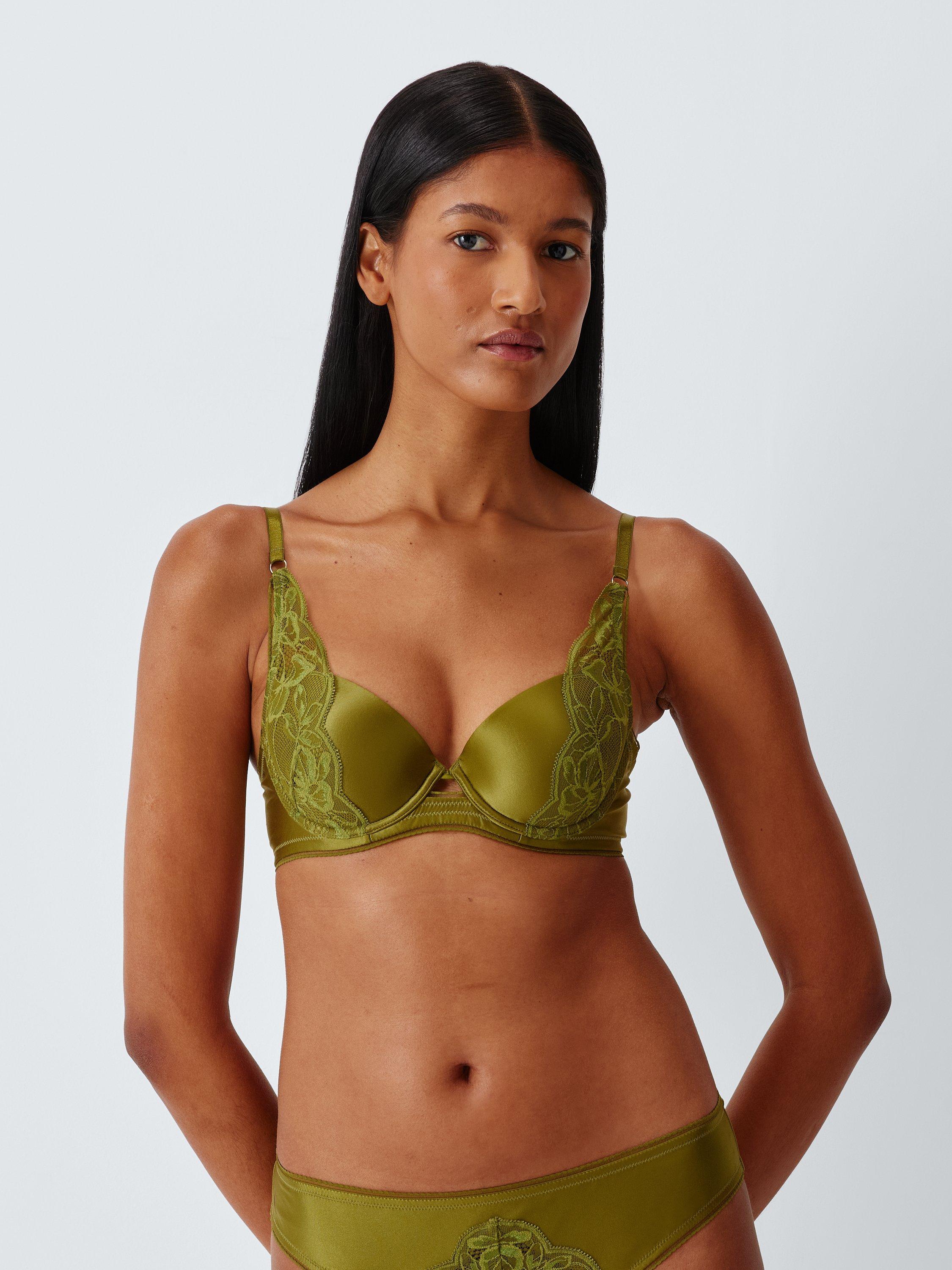 Product image 1 of 8, which shows John Lewis Cameron Lace Padded Plunge Bra, Peatmoss, 30C