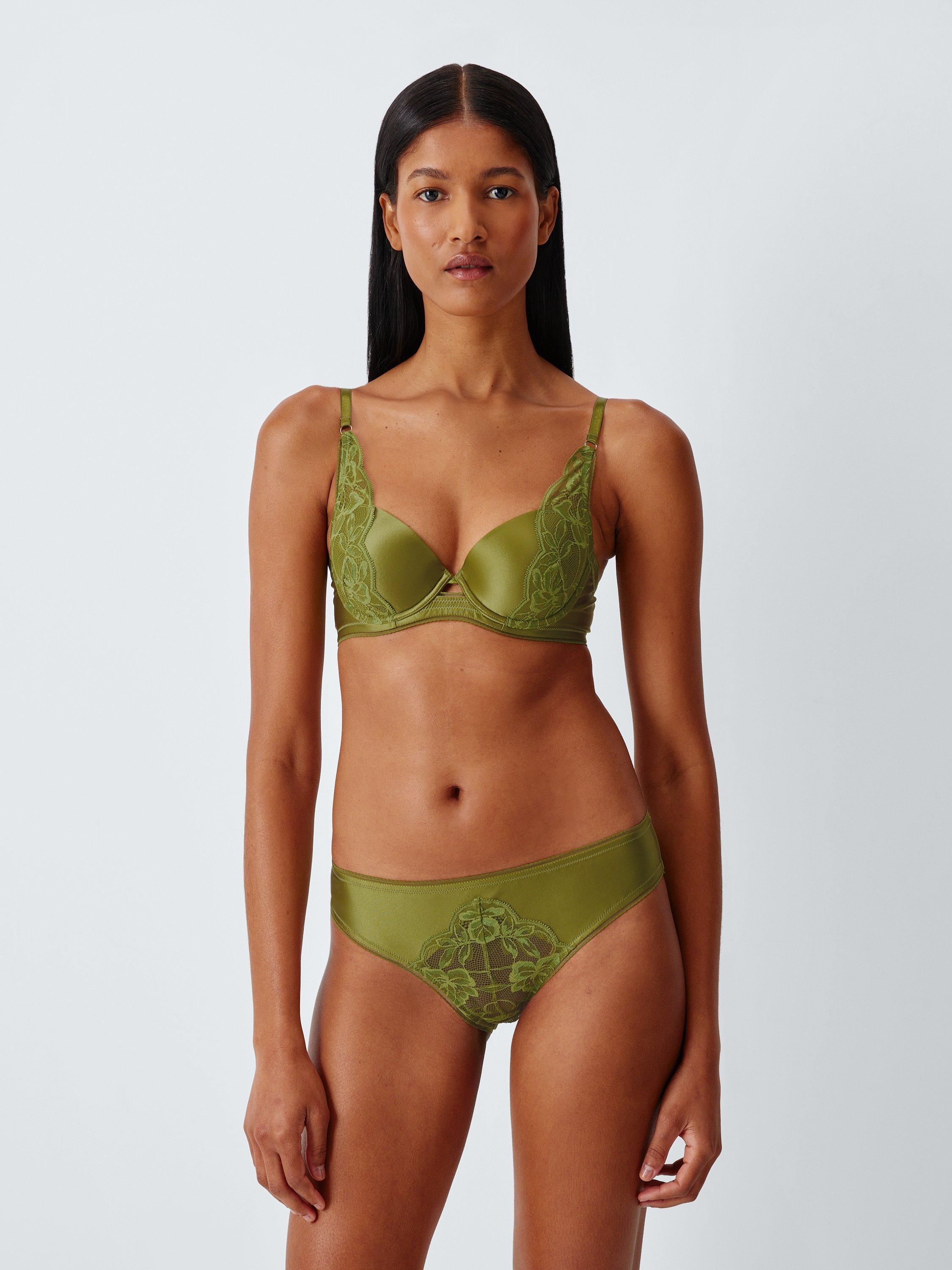 Product image 3 of 8, which shows John Lewis Cameron Lace Padded Plunge Bra, Peatmoss, 30C