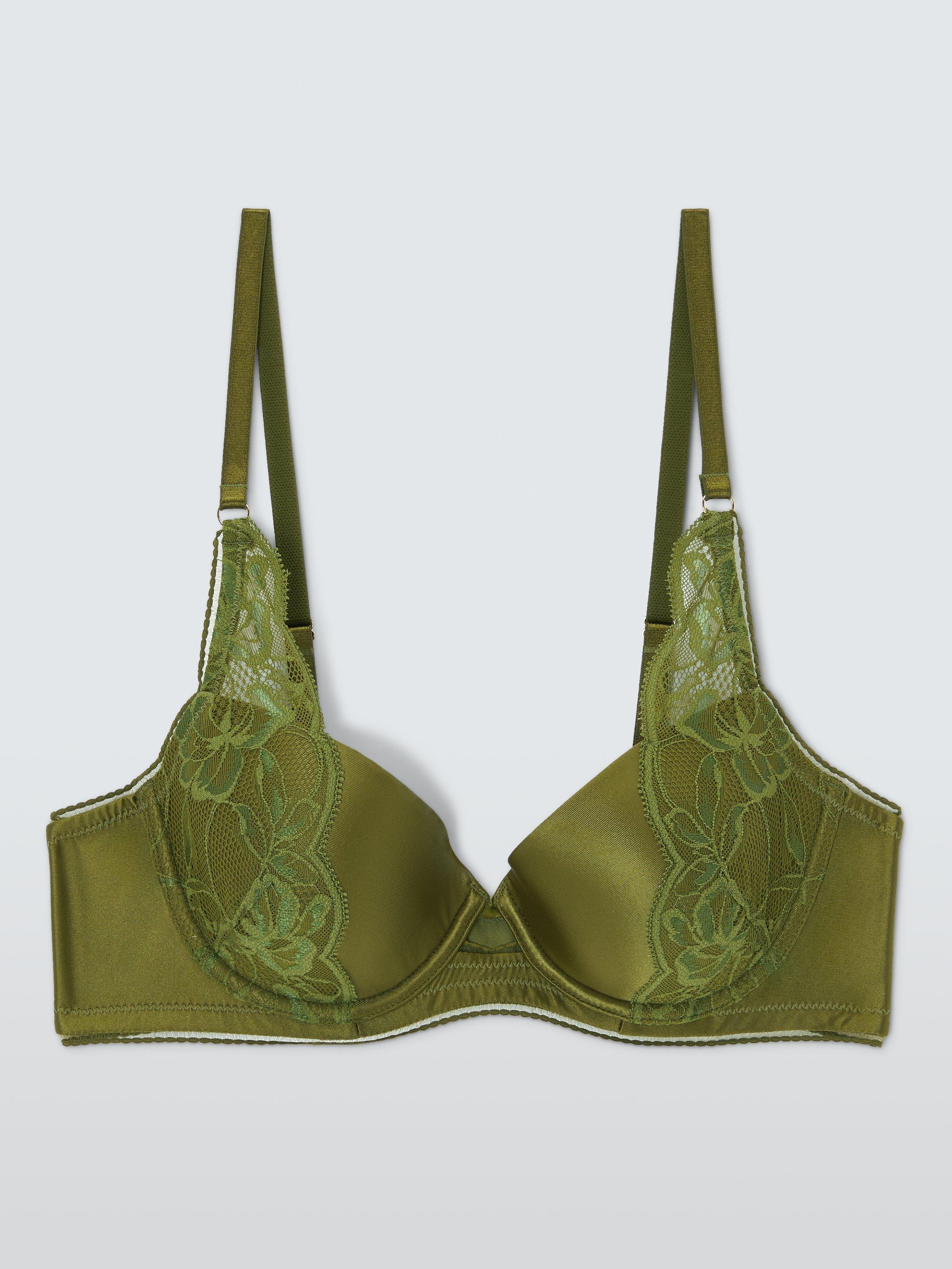 Product image 4 of 8, which shows John Lewis Cameron Lace Padded Plunge Bra, Peatmoss, 30C